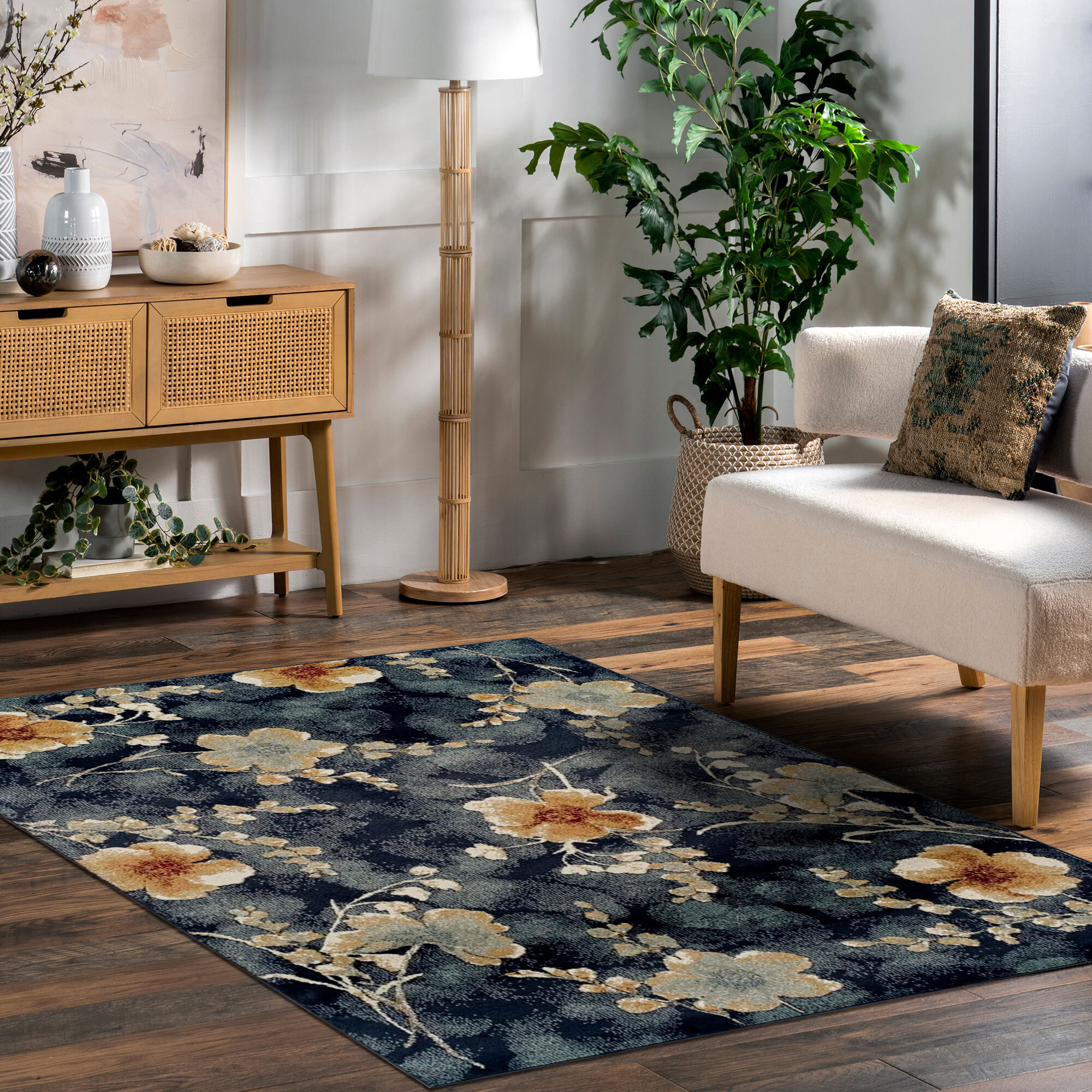 Large View Leila Contemporary Floral Rug