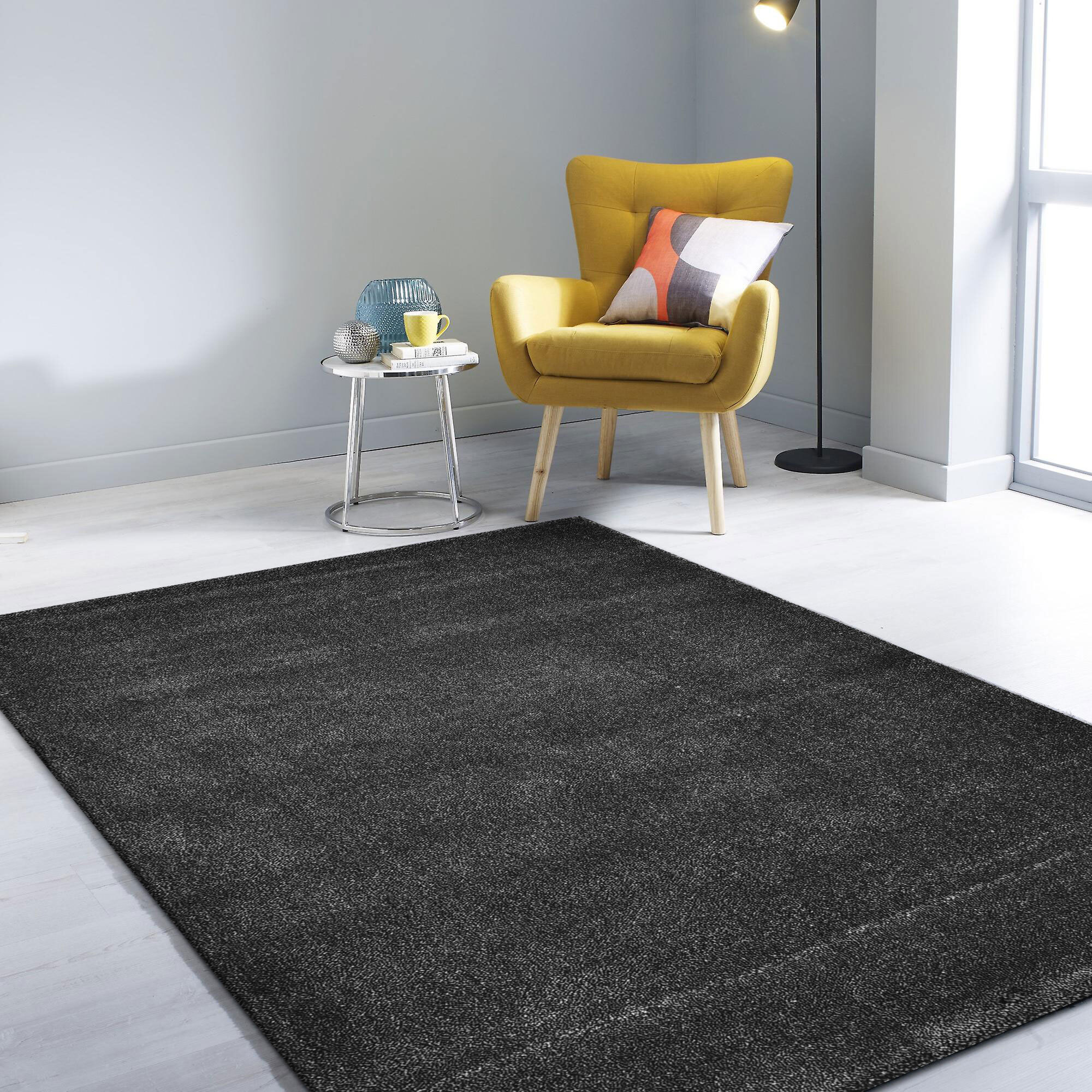 Large View Leo Modern Thick Plain Black Rug