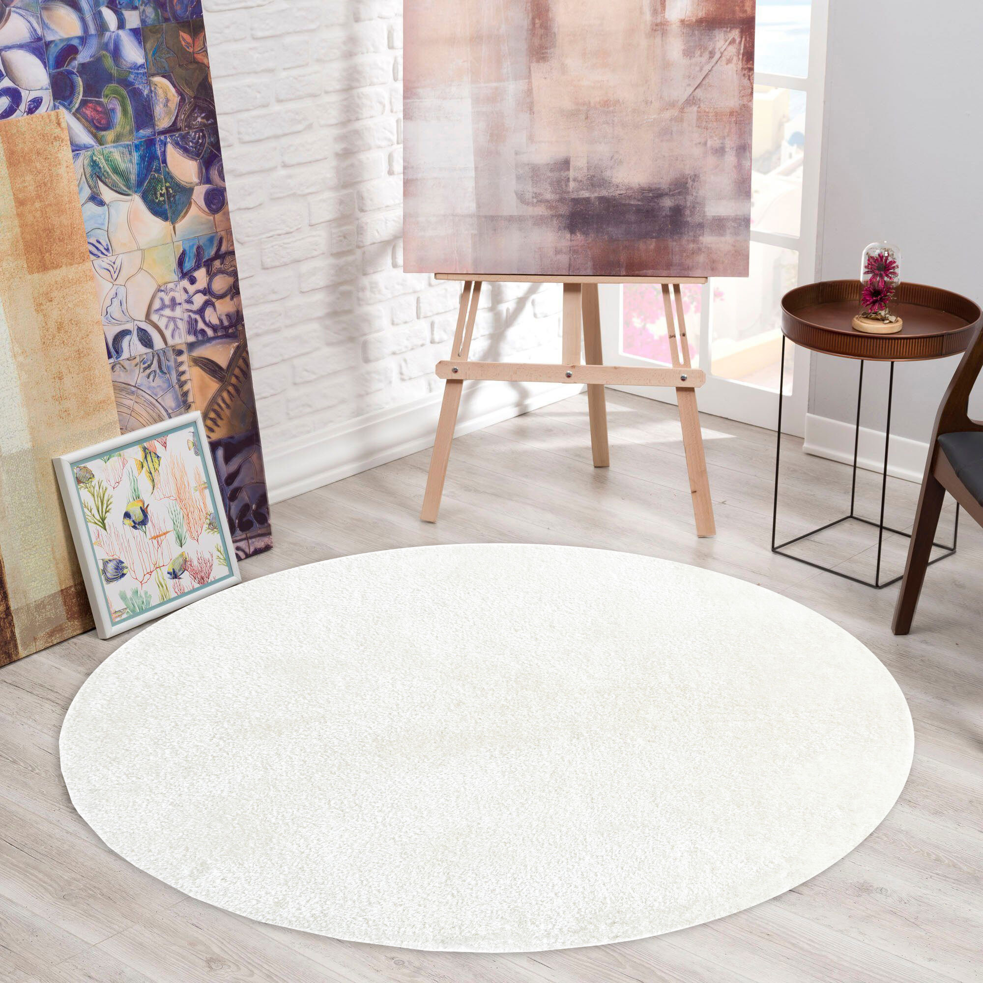 Large View Luxe Plain Ivory Shaggy Rug