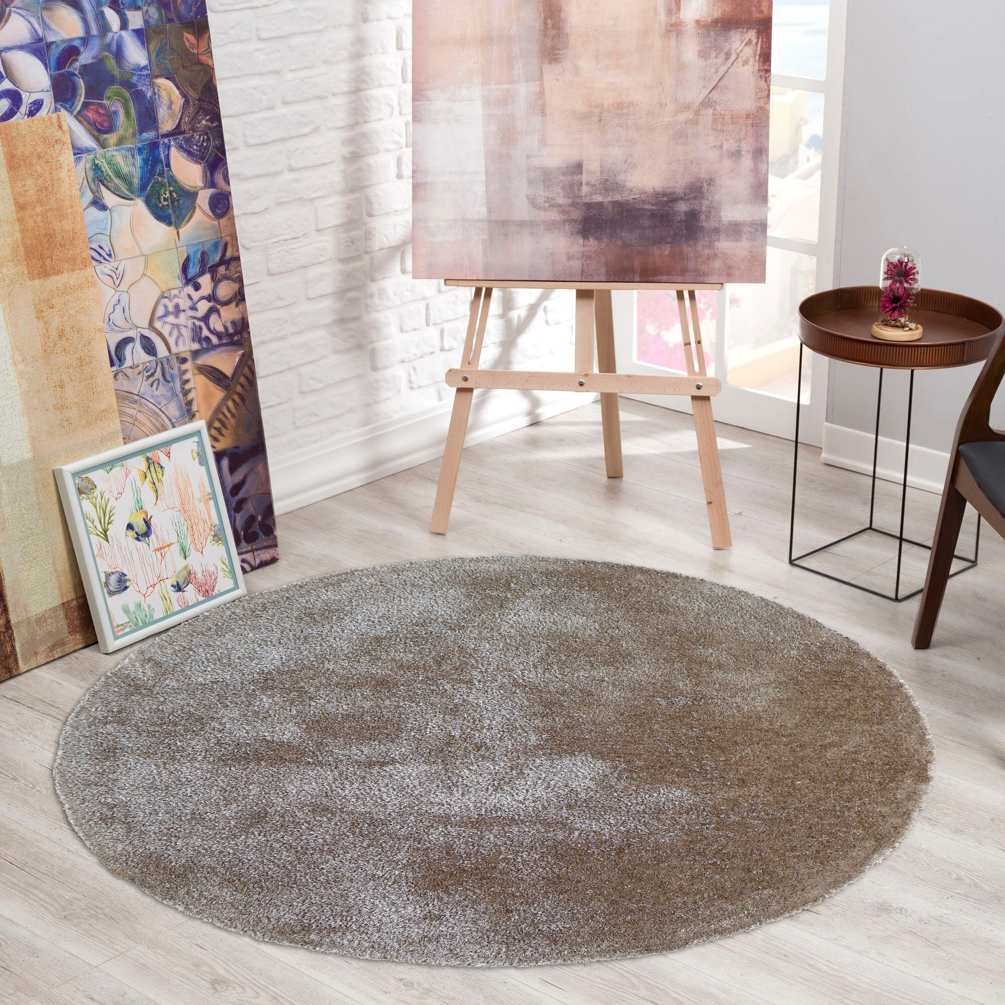 Large View Luxe Plain Brown Shaggy Rug
