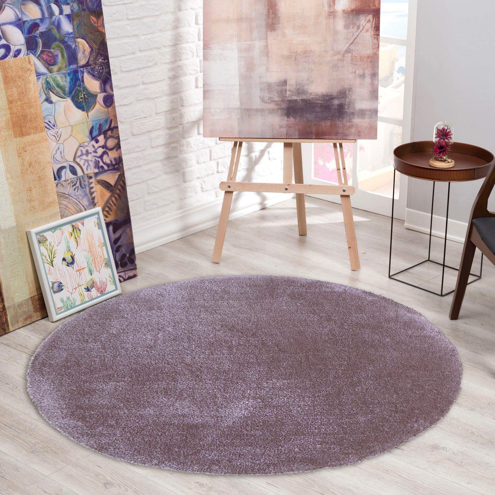 Large View Luxe Plain Lilac Shaggy Rug
