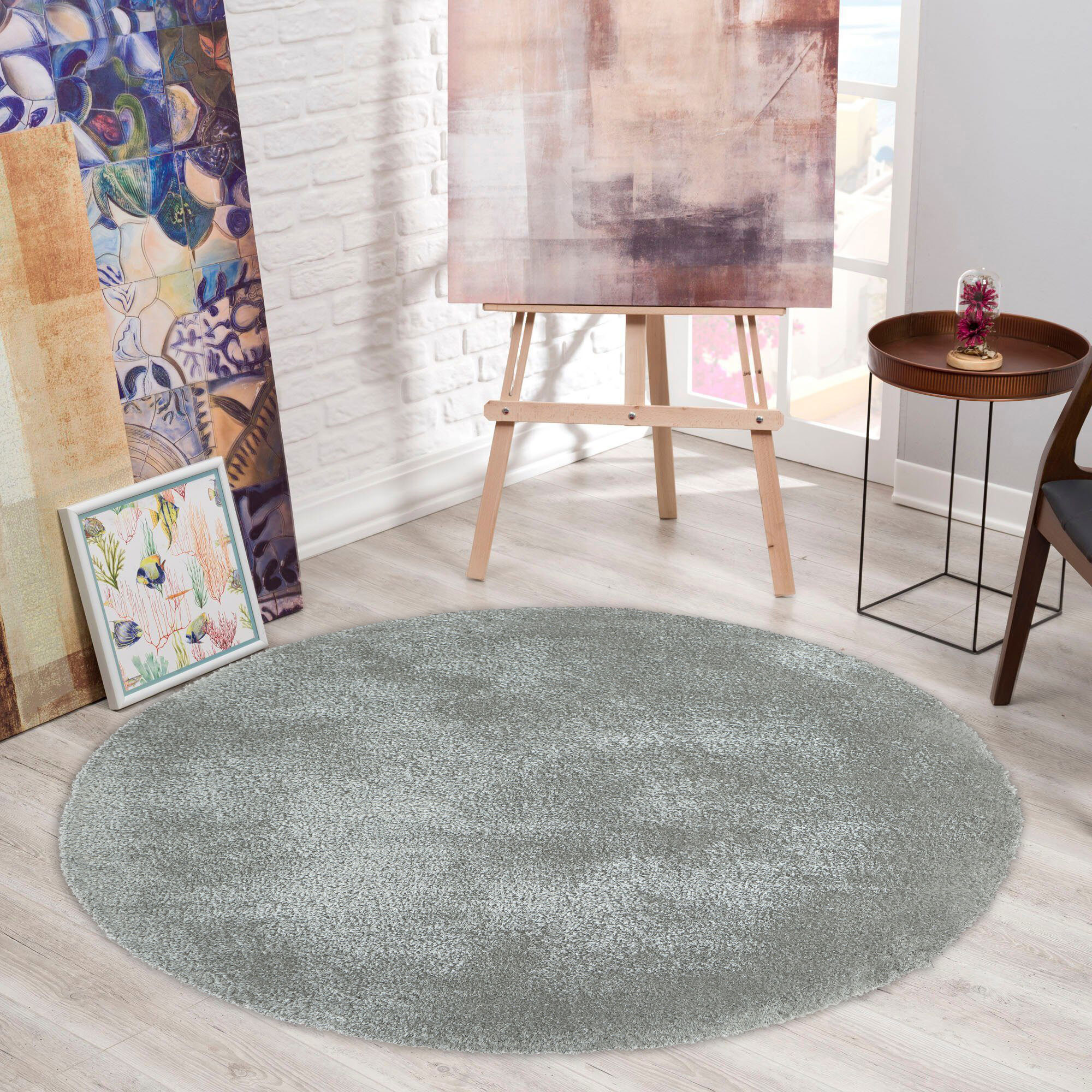 Large View Luxe Plain Silver Shaggy Rug