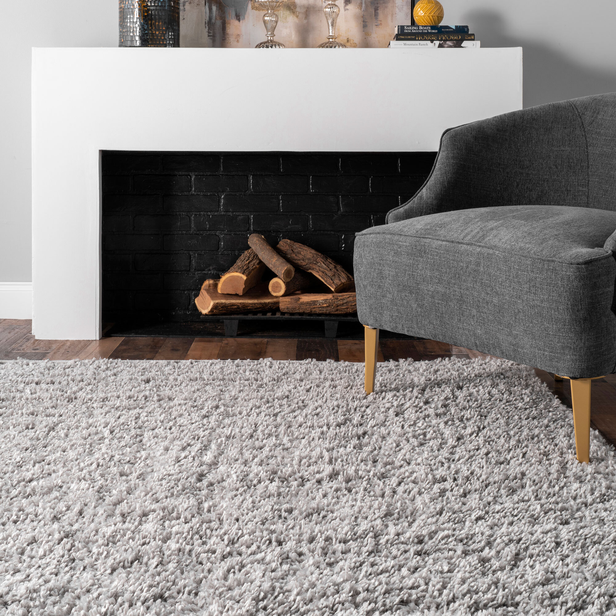 Large View Luis Plain Grey Shaggy Rug