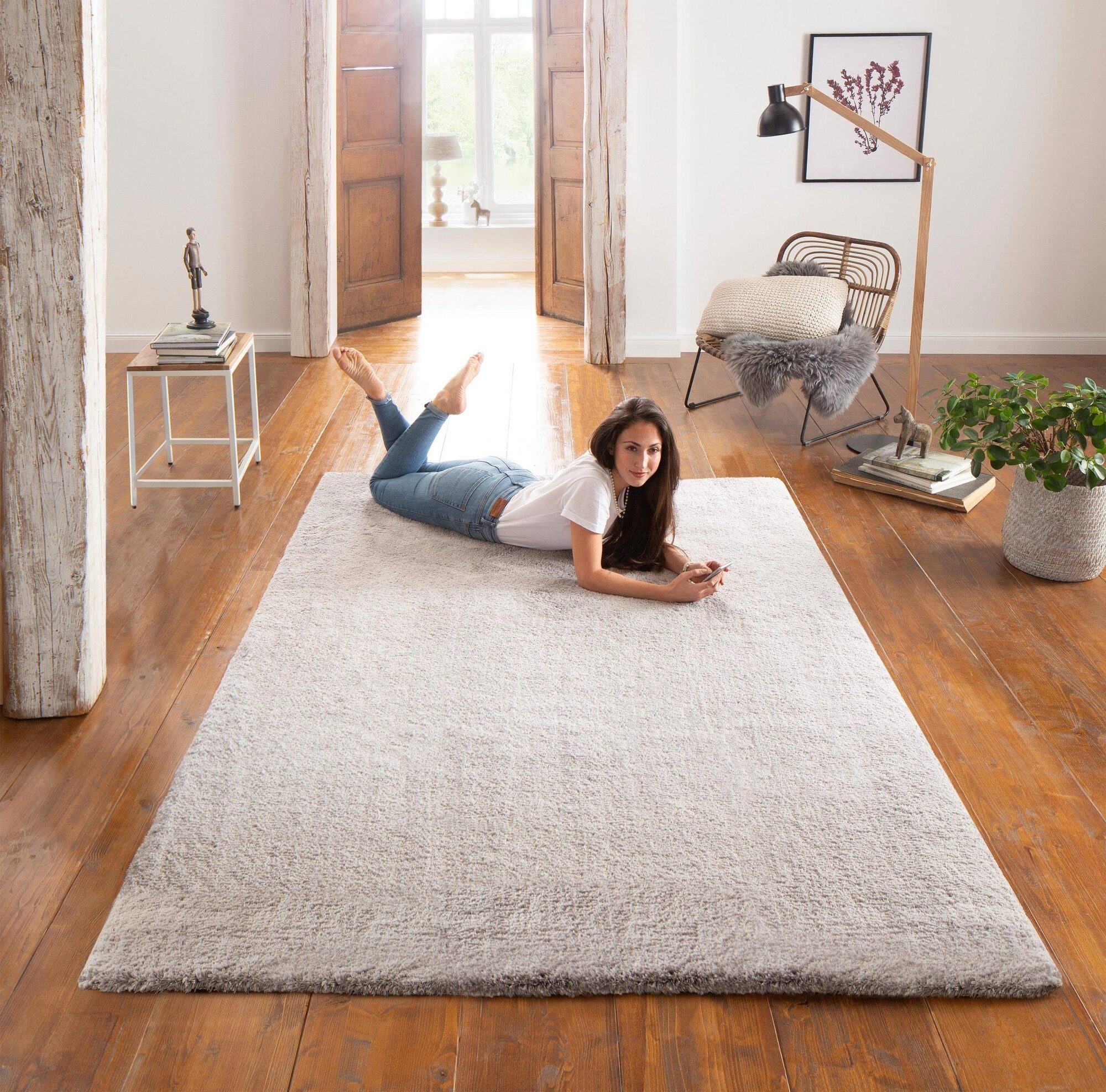 Large View Levis Plain Grey Thick Shaggy Rug