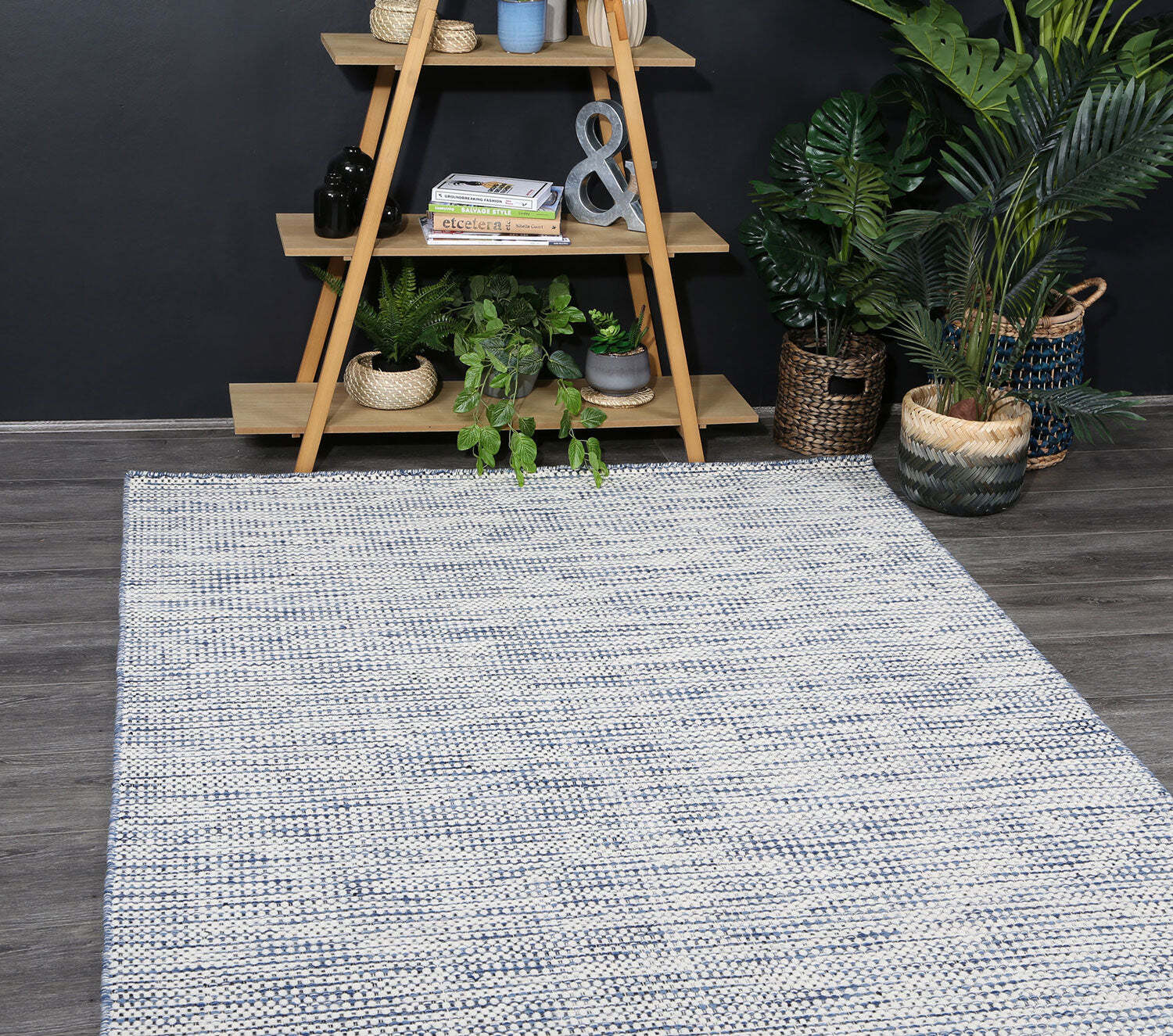Natura Blue Wool Flatweave Rug
