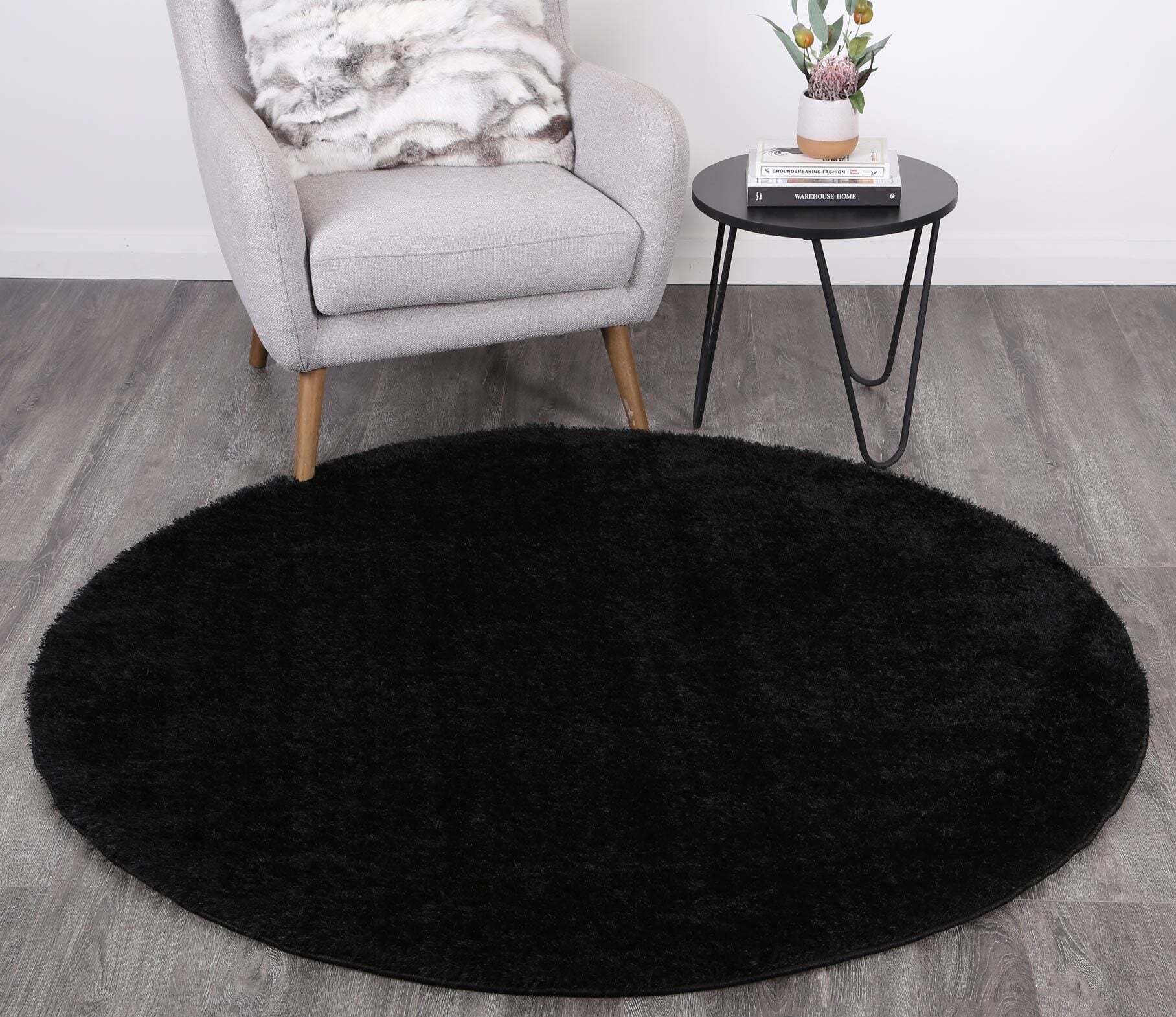 Large View Palace Plain Black Shaggy Rug