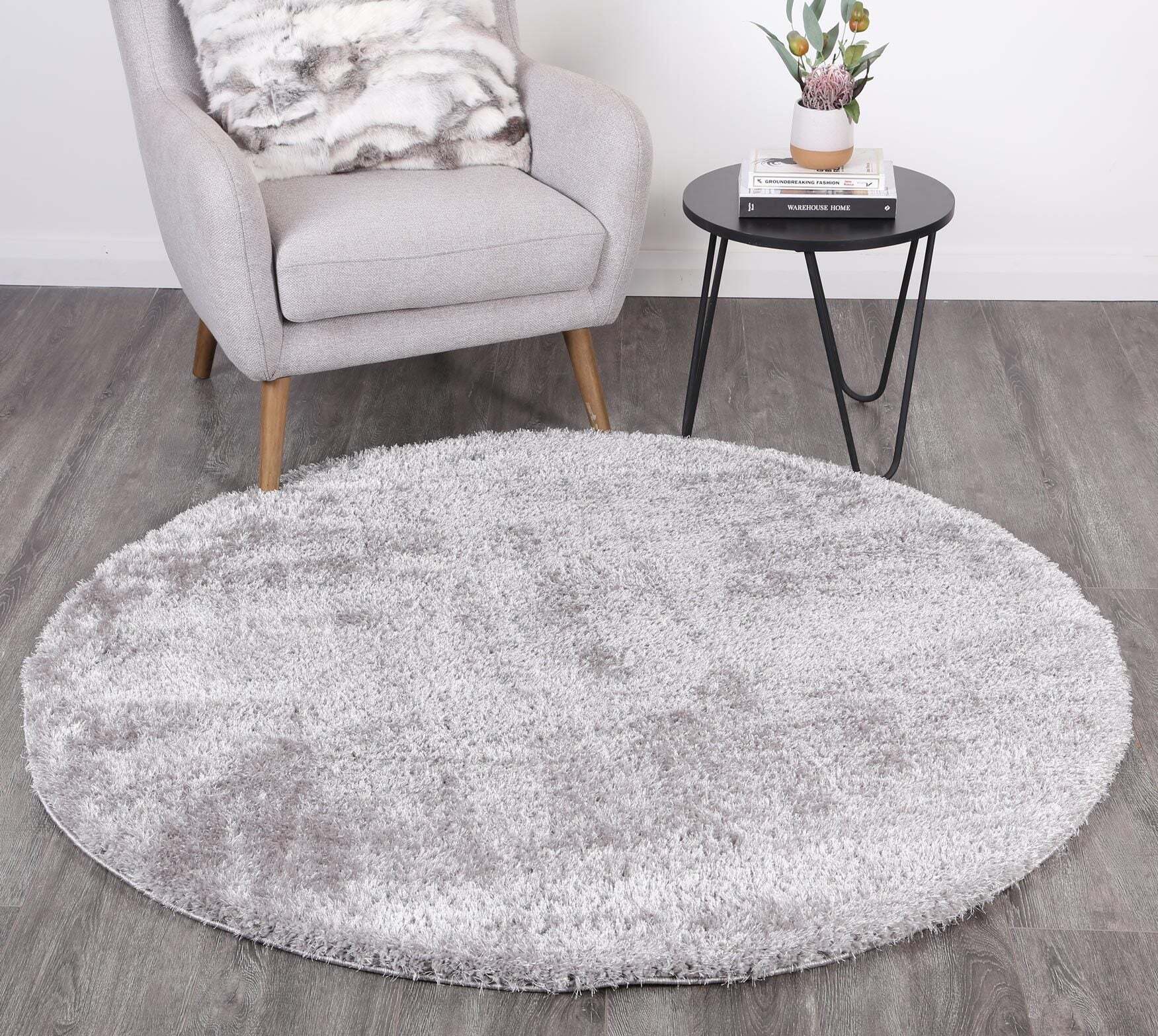 Large View Palace Plain Light Grey Shaggy Rug