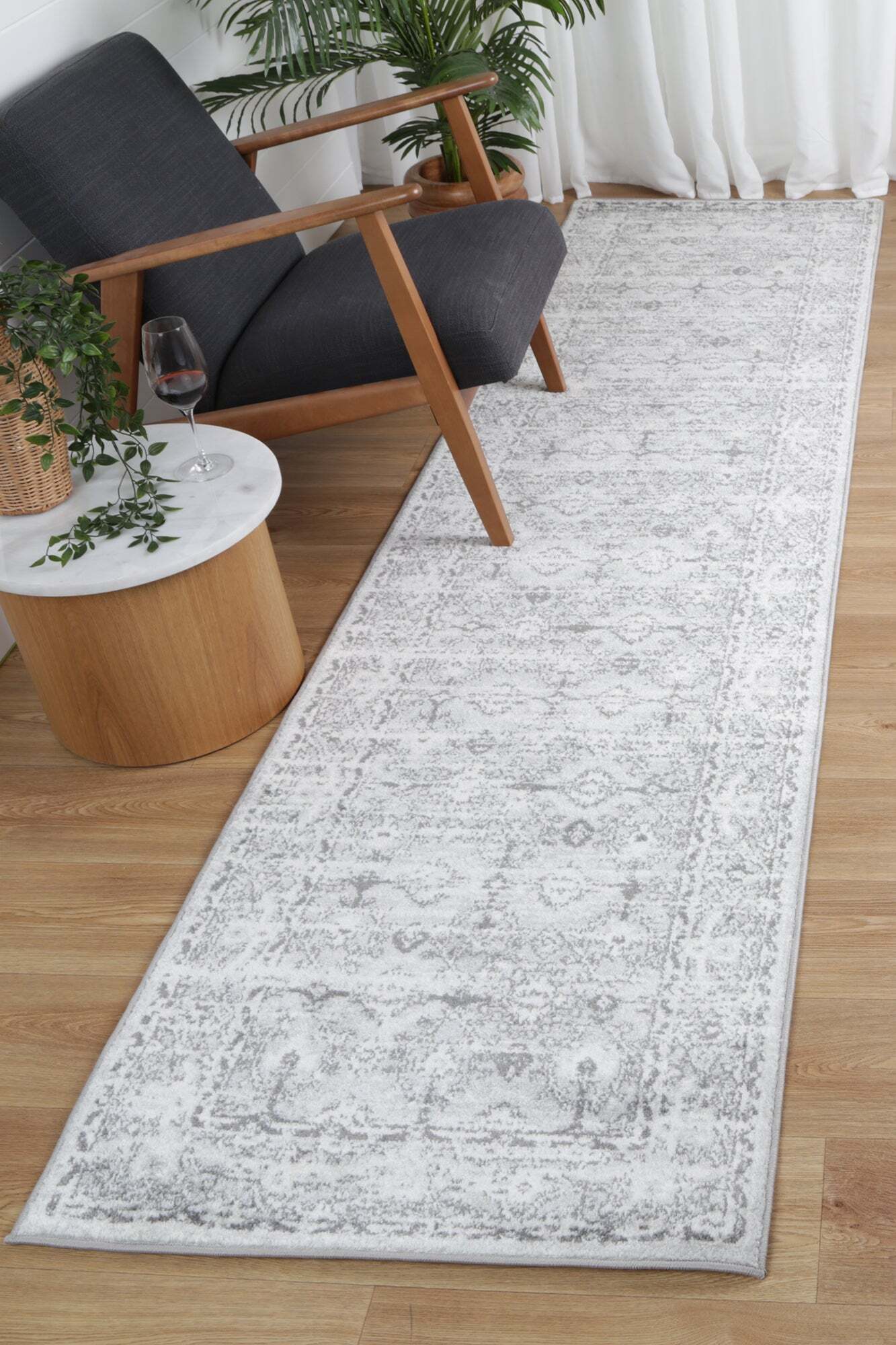 Large View Peri Grey Traditional Border Rug
