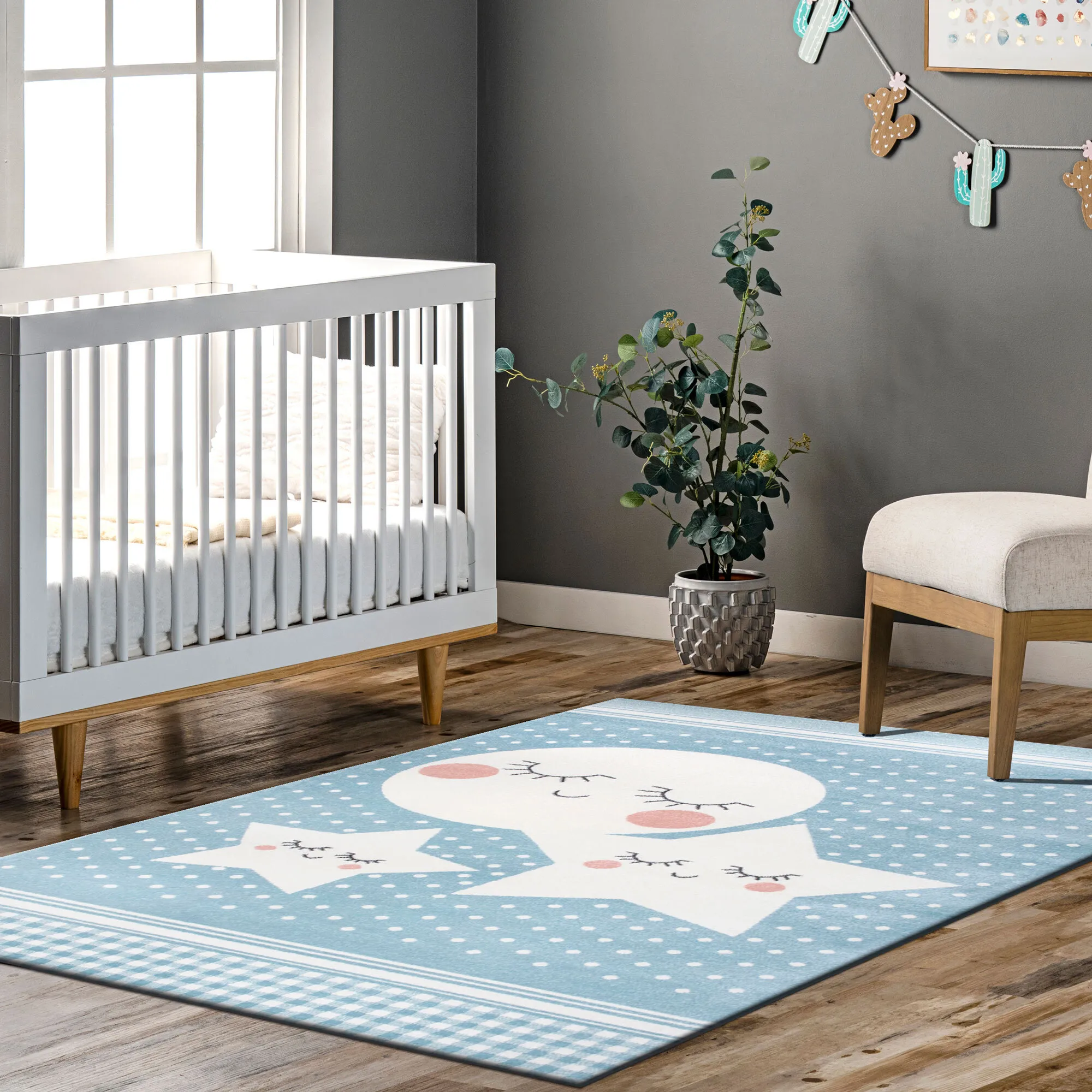 Poppy Moon & Stars Blue Kids Rug