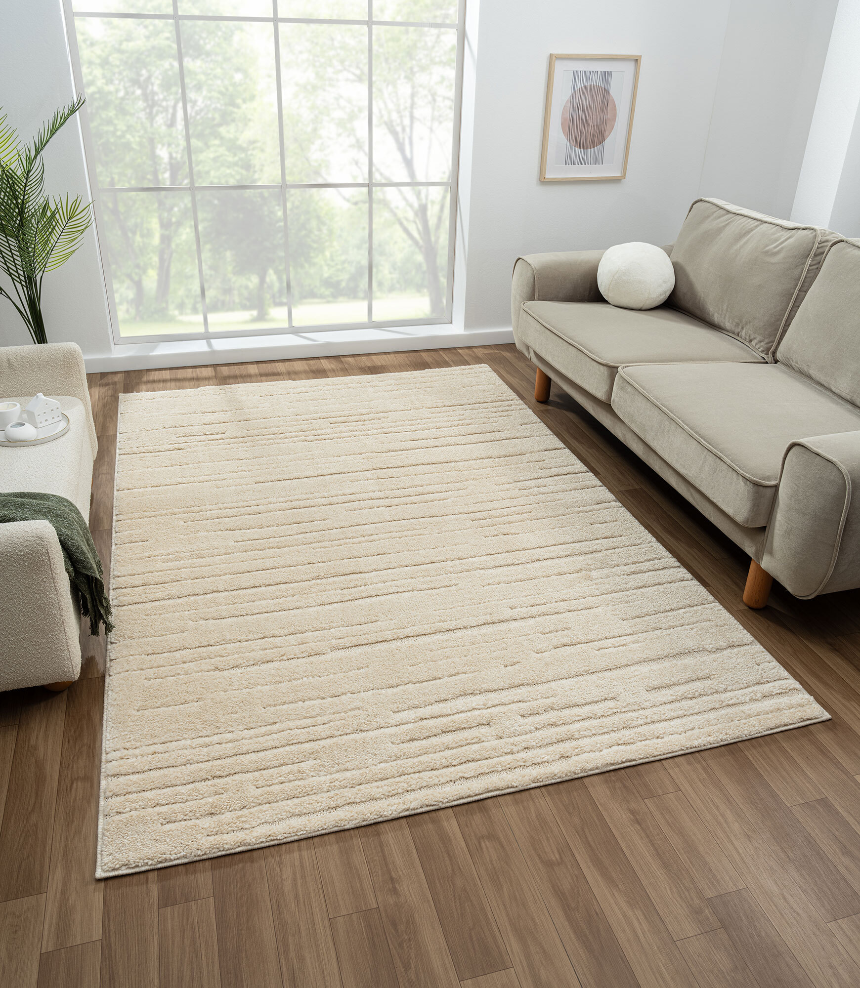 Large View Serenade Beige Striped Rug