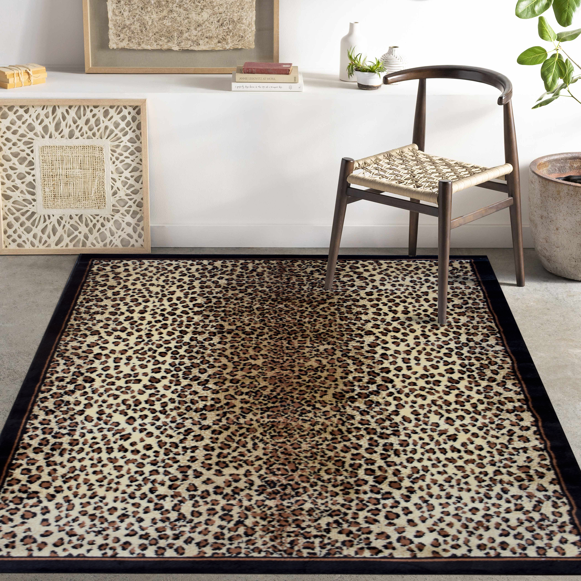 Large View Safari Leopard Animal Print Rug