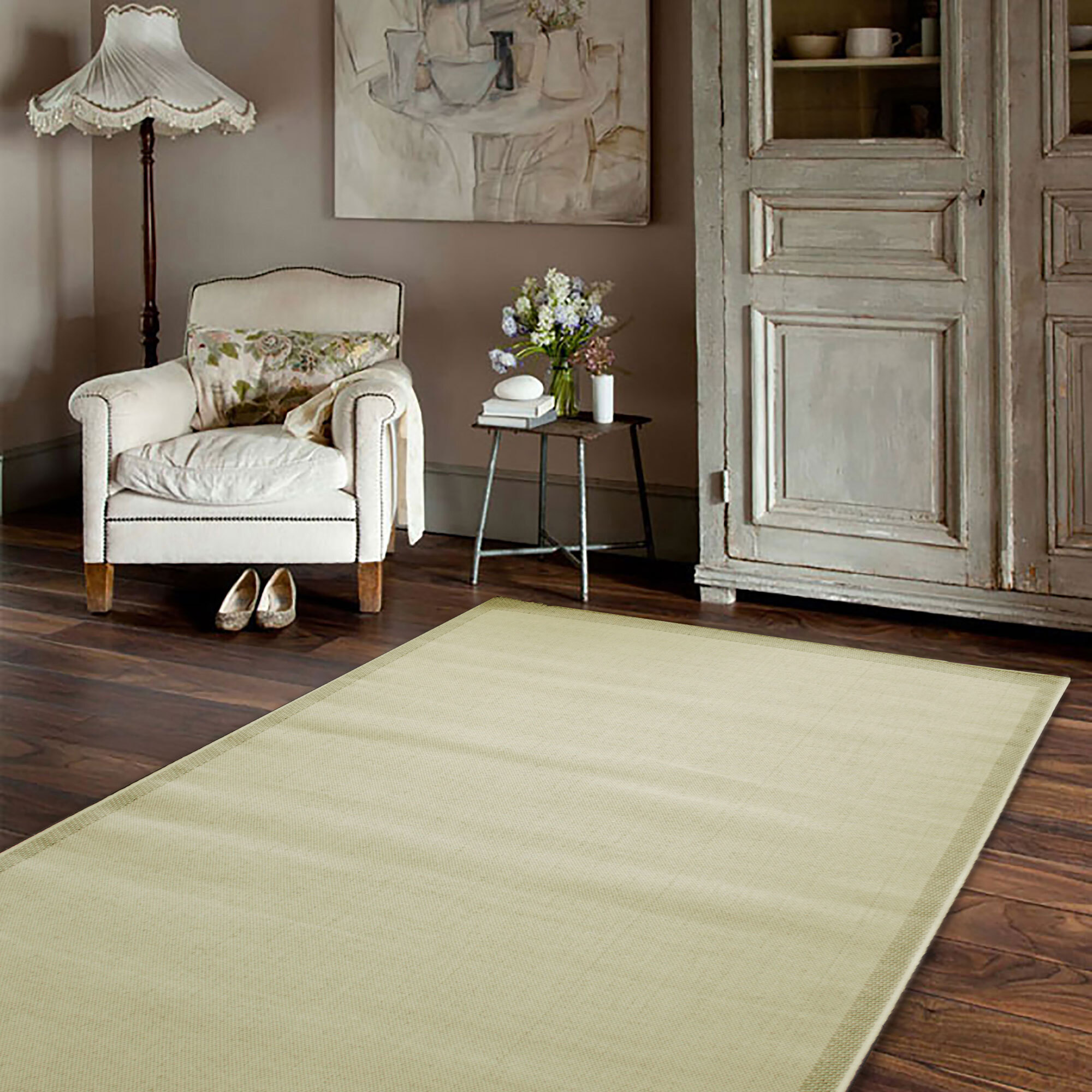 Large View Storm Plain Flatweave Border Rug