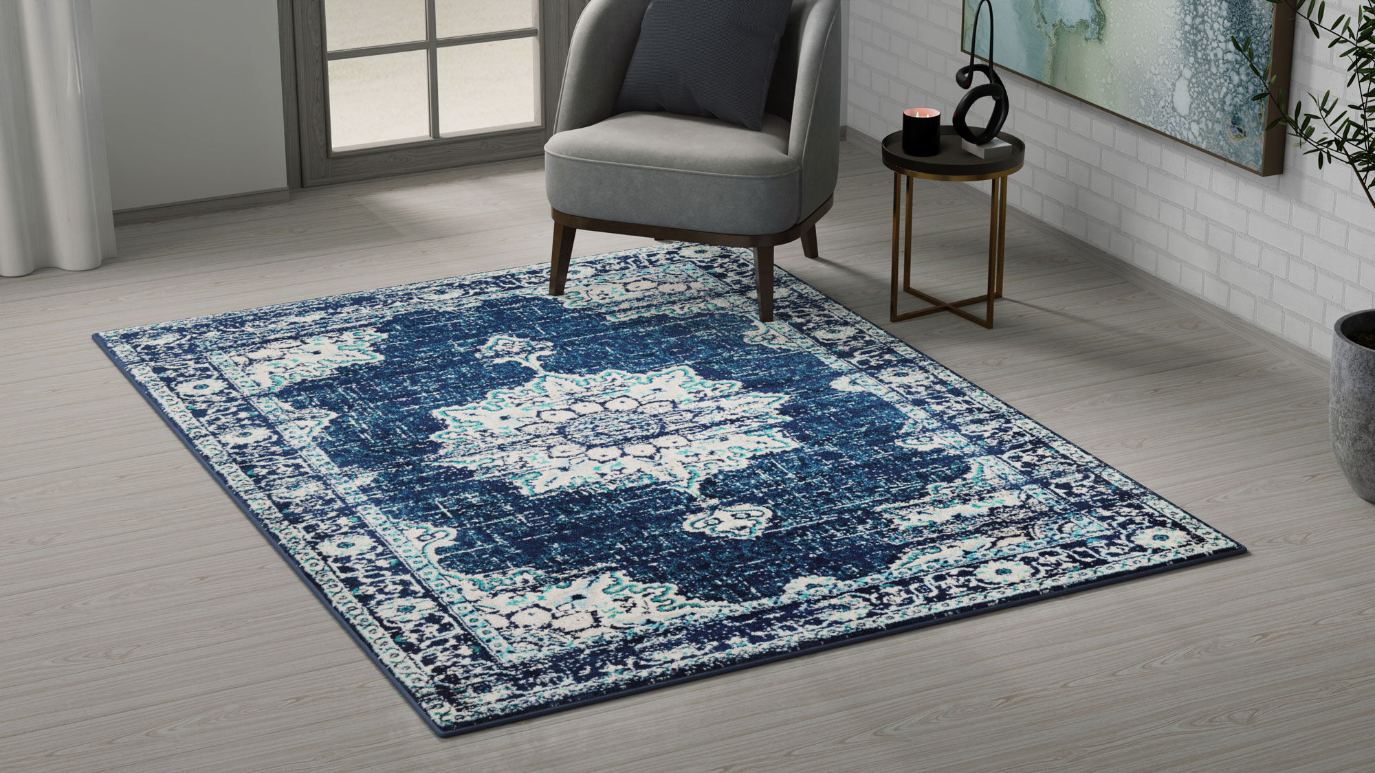 Large View Space Traditional Medallion Rug