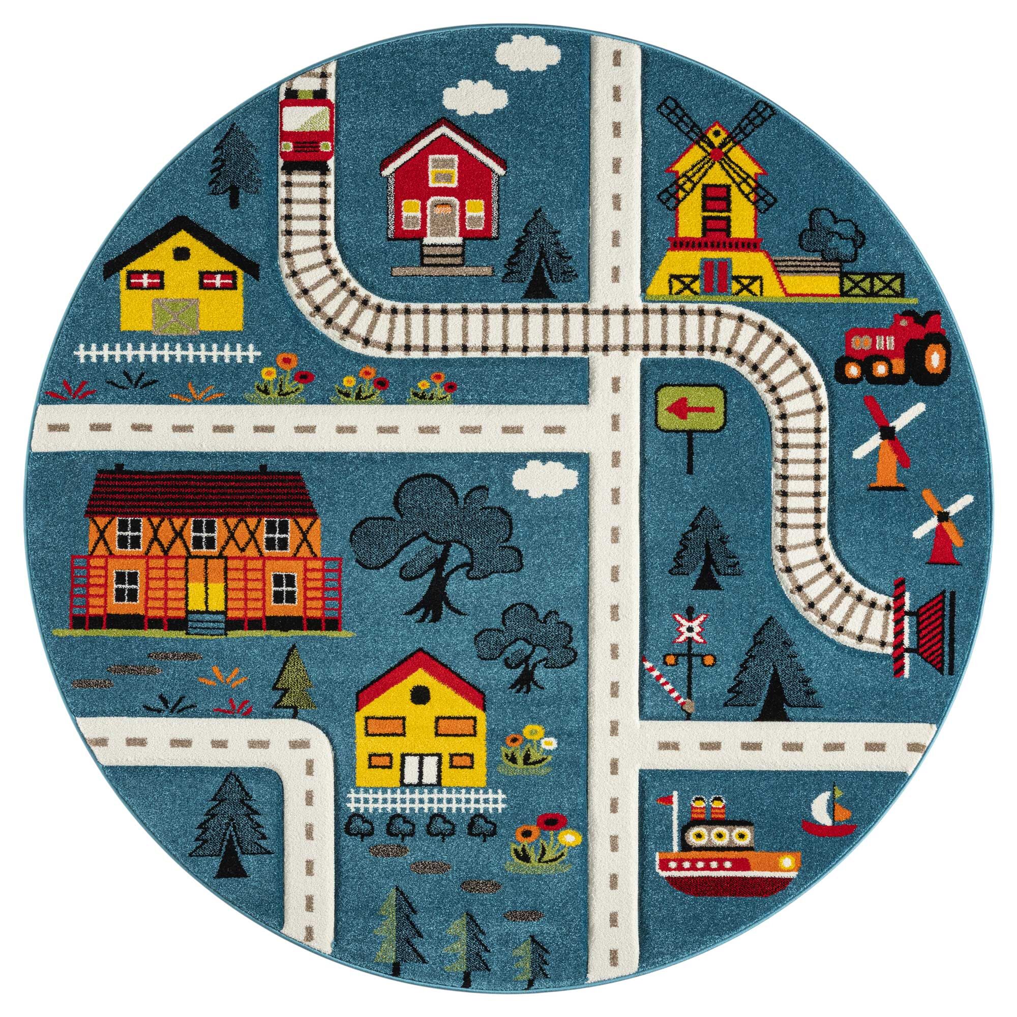 Large View Speedy Kids Town Road Rug