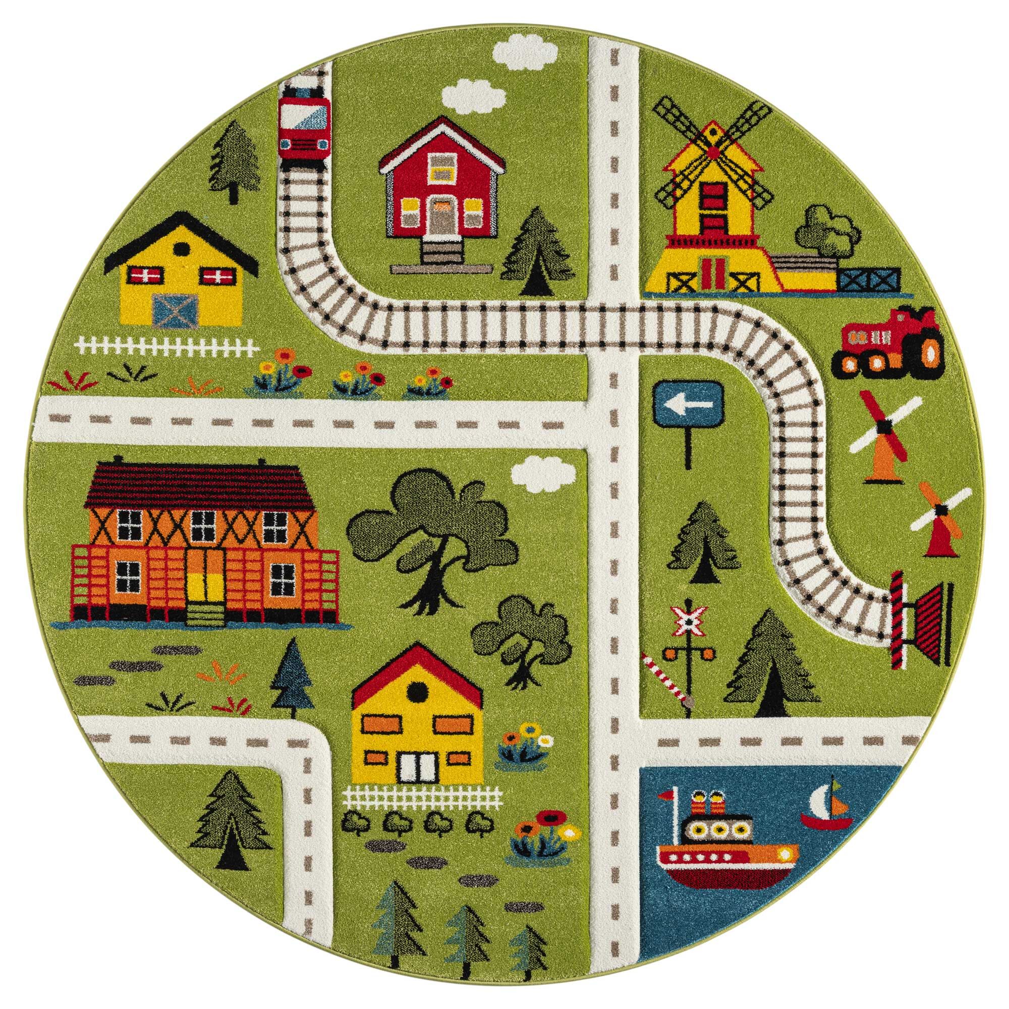 Large View Speedy Kids Town Road Rug