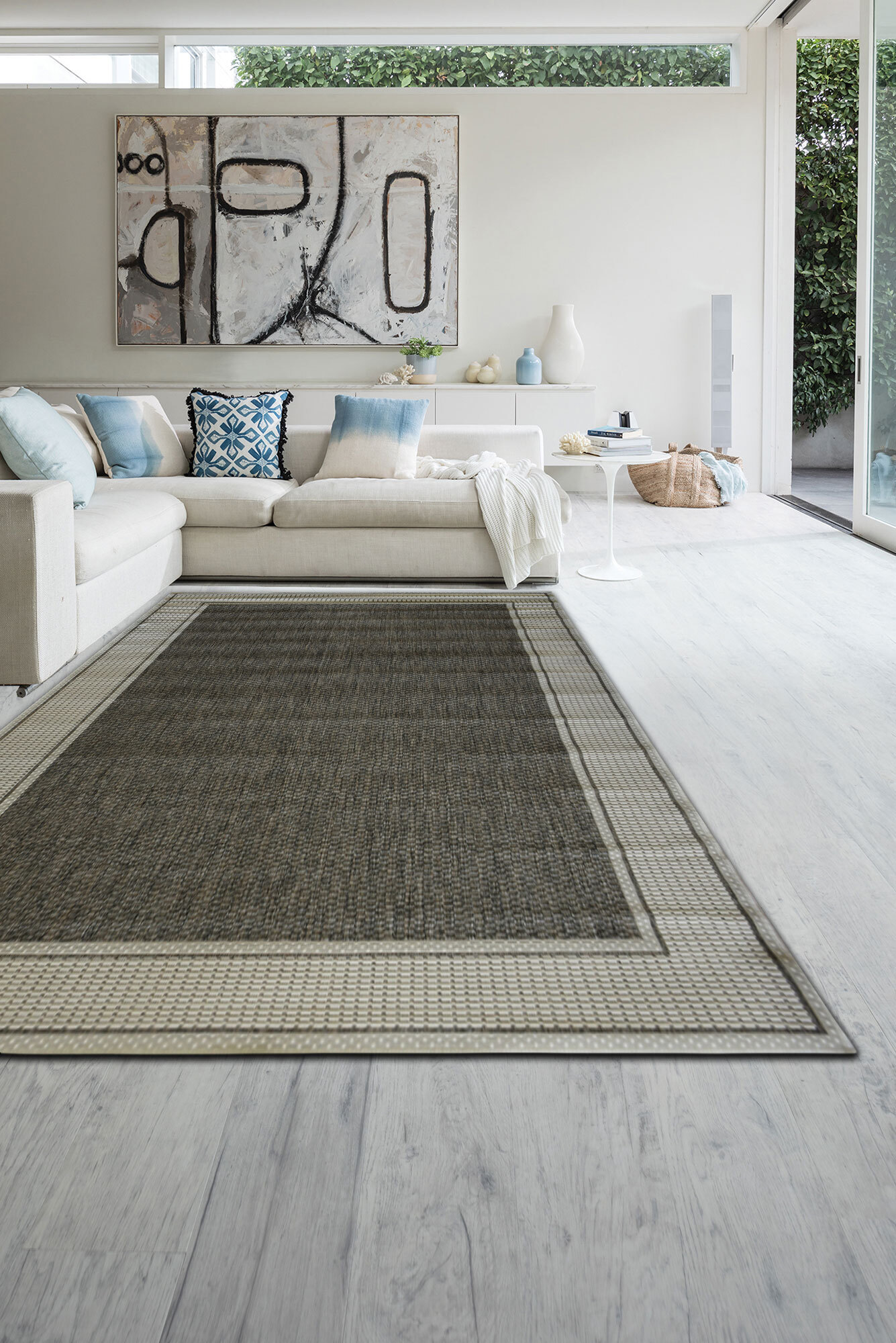 Large View Soleil Ivory Border Flatweave Rug