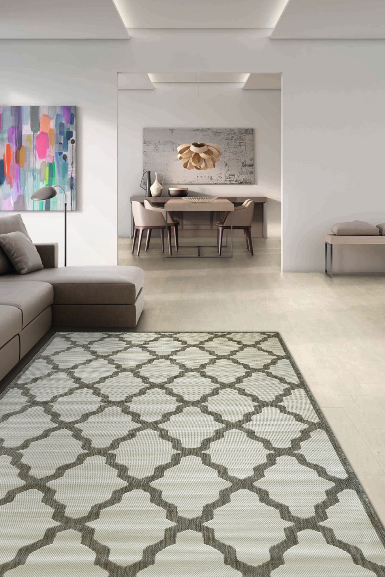 Large View Soleil Ivory Flatweave Trellis Rug