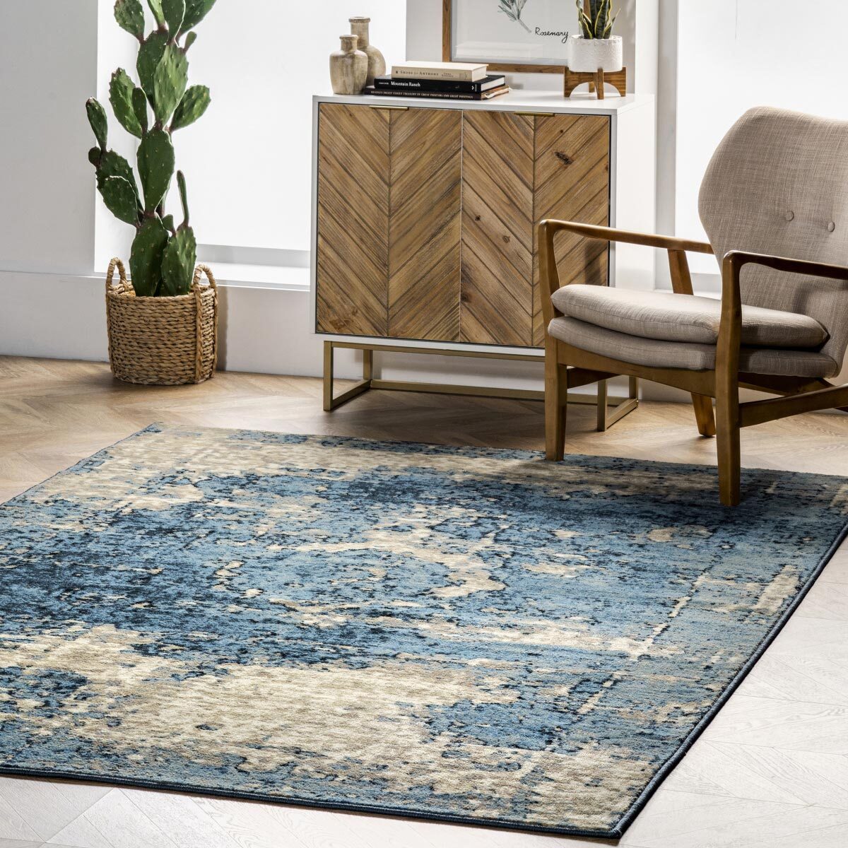 Una Blue Medallion Faded Rug