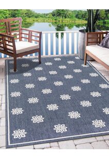 Ambient Navy Floral Outdoor Rug