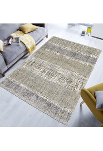 Kupa Beige Striped Shaggy Rug