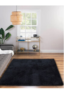 Luxe Plain Black Shaggy Rug