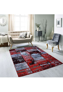 Paris Carved Red Patchwork Rug