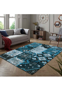 Paris Carved Blue Patchwork Rug