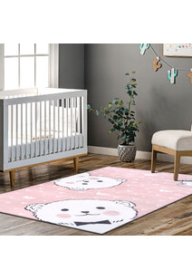 Poppy Pink Teddy Bear Kids Rug