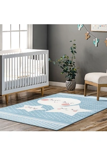 Poppy Moon & Stars Blue Kids Rug