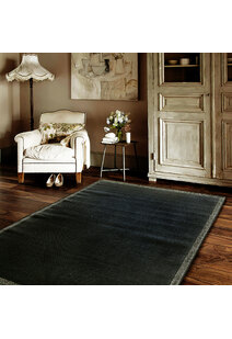 Storm Plain Black Flatweave Rug