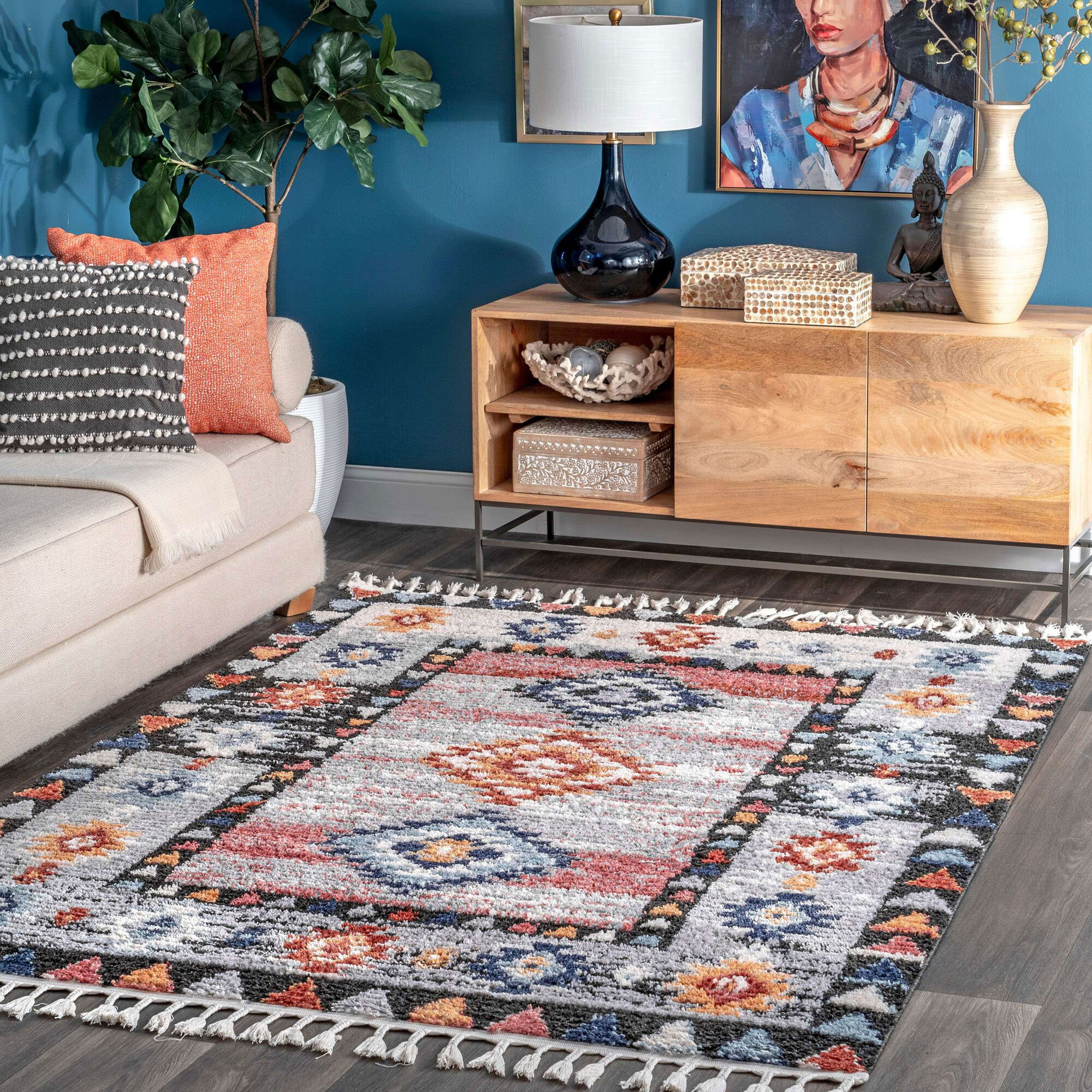 Large View Amara Moroccan Tribal Fringed Rug