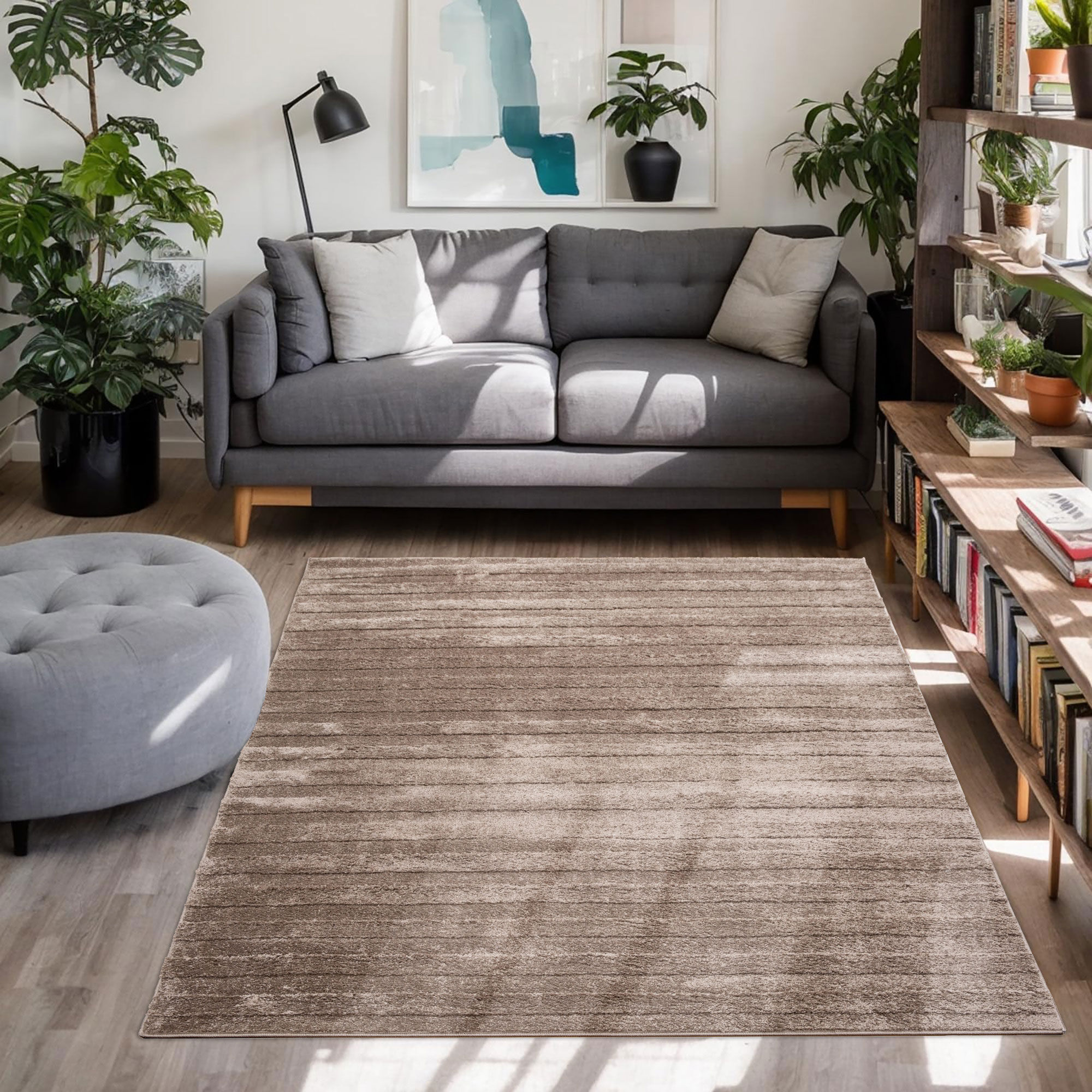 Large View Austin Plain Brown Striped Rug