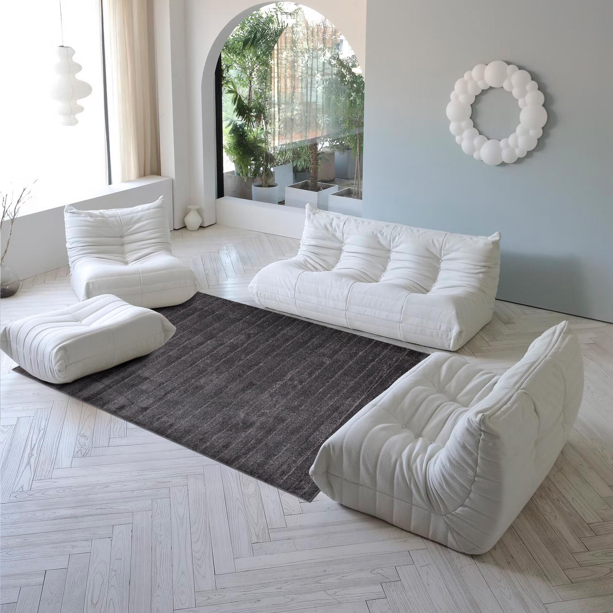 Large View Austin Plain Charcoal Striped Rug