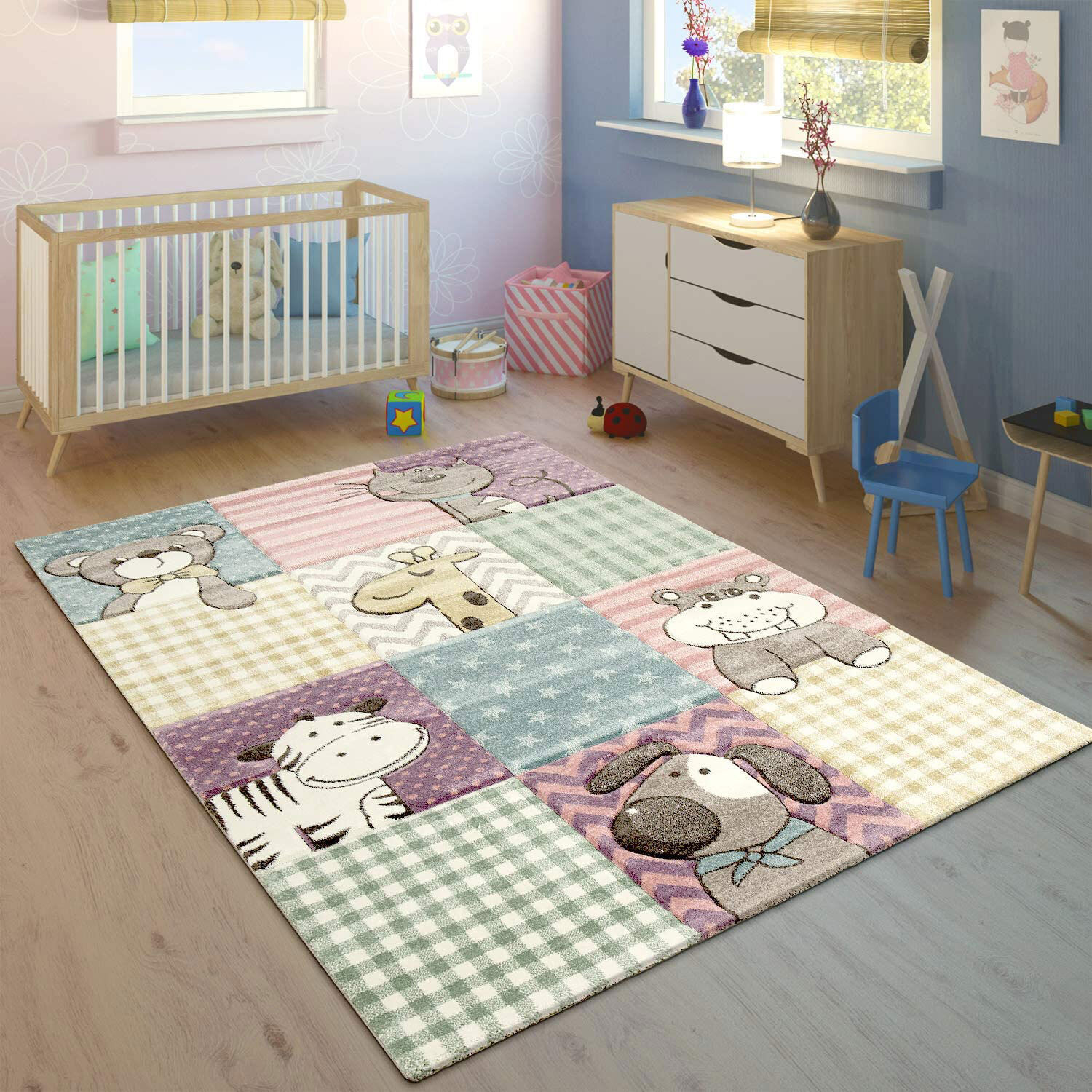 Large View Charlie Cute Animal Nursery Rug