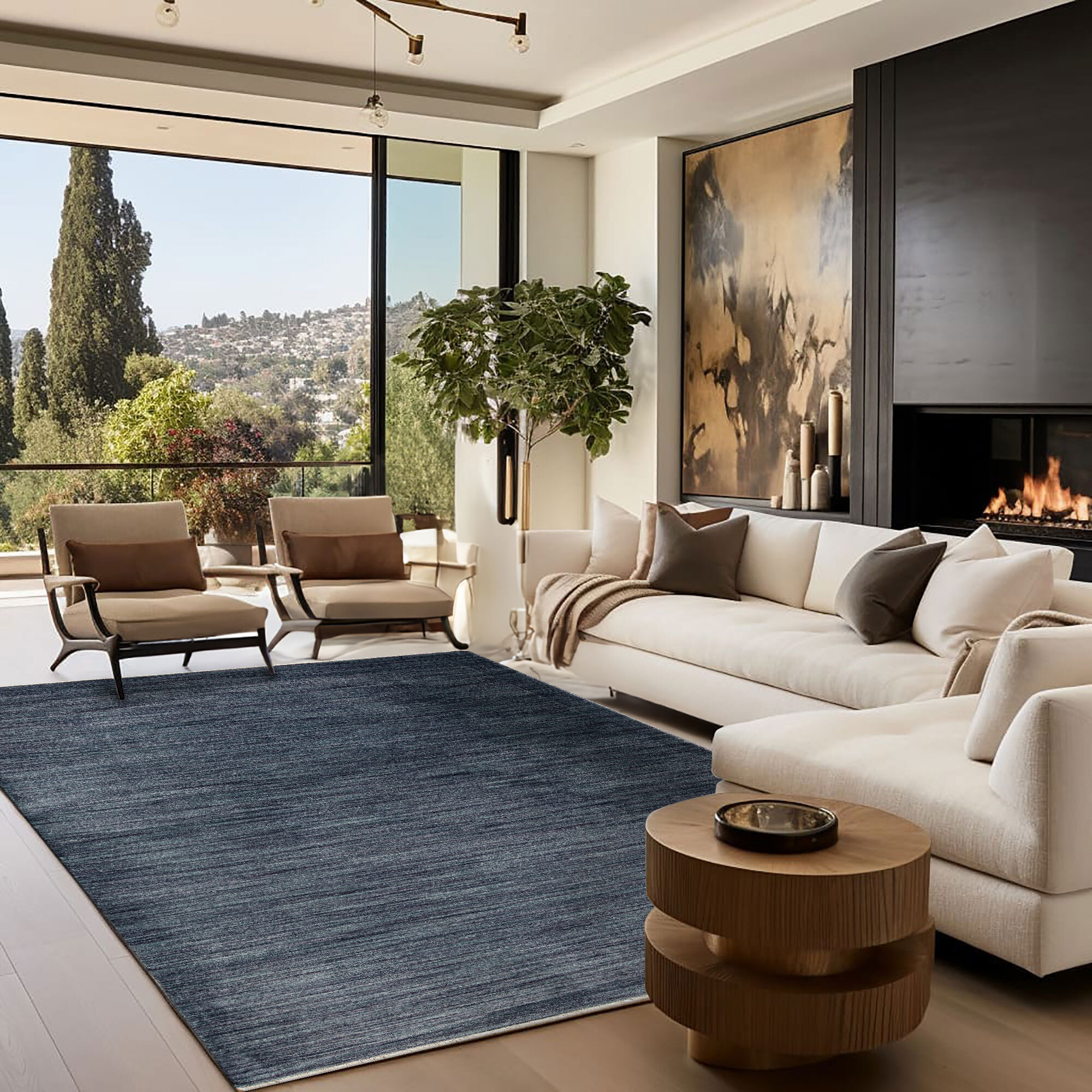Large View Cora Plain Blue Modern Rug