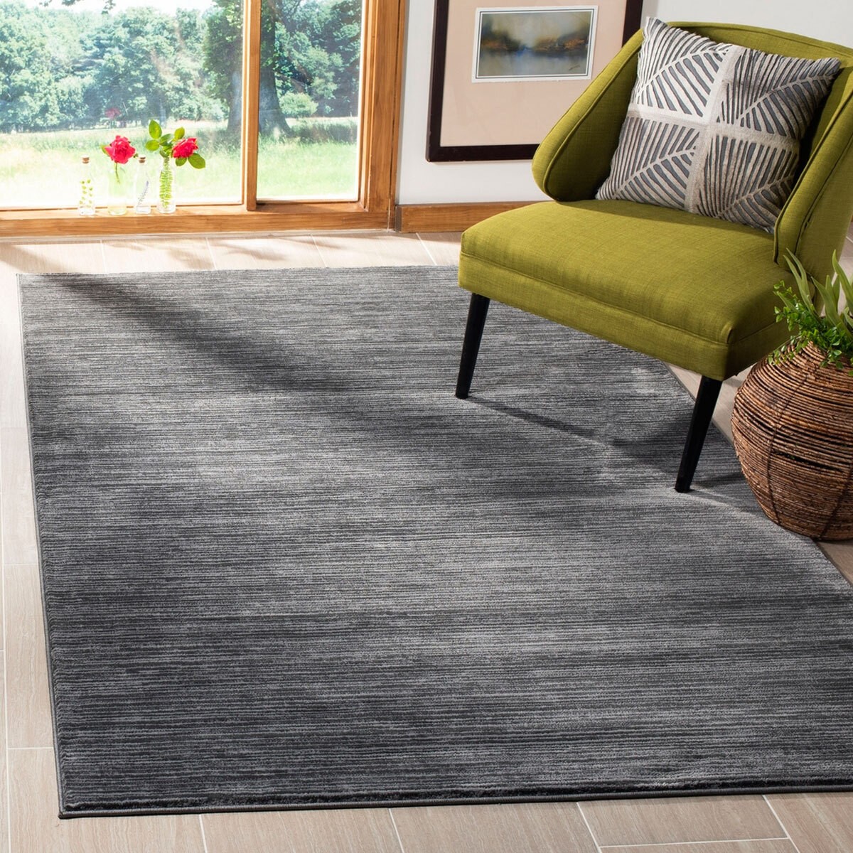 Large View Domani Modern Plain Grey Rug