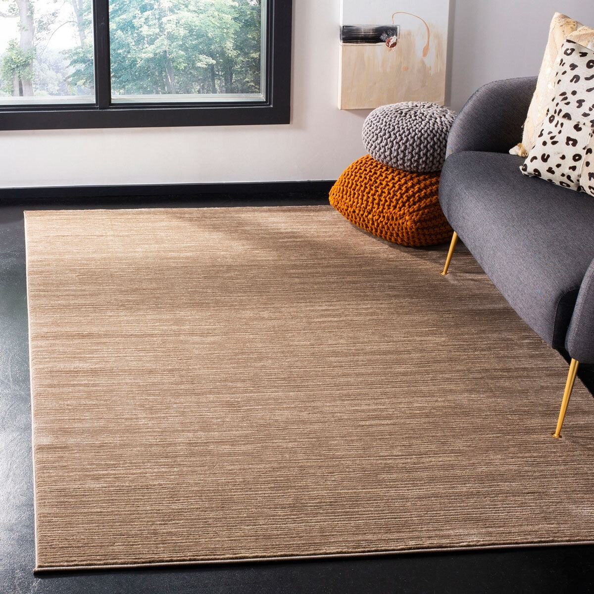 Large View Domani Modern Plain Brown Rug