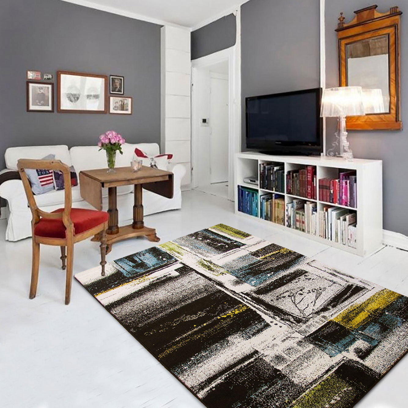 Ellen Black Modern Abstract Rug