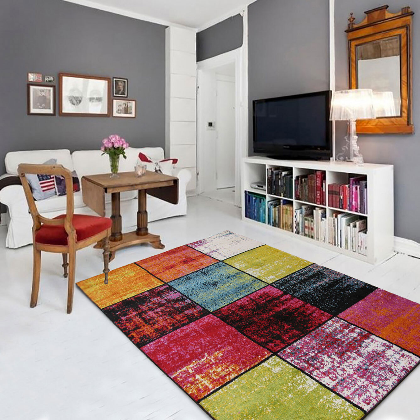 Large View Ellen Modern Square Pattern Rug