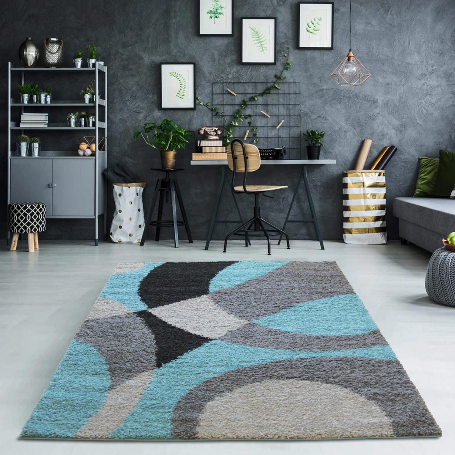 Large View Moss Modern Abstract Shag Rug