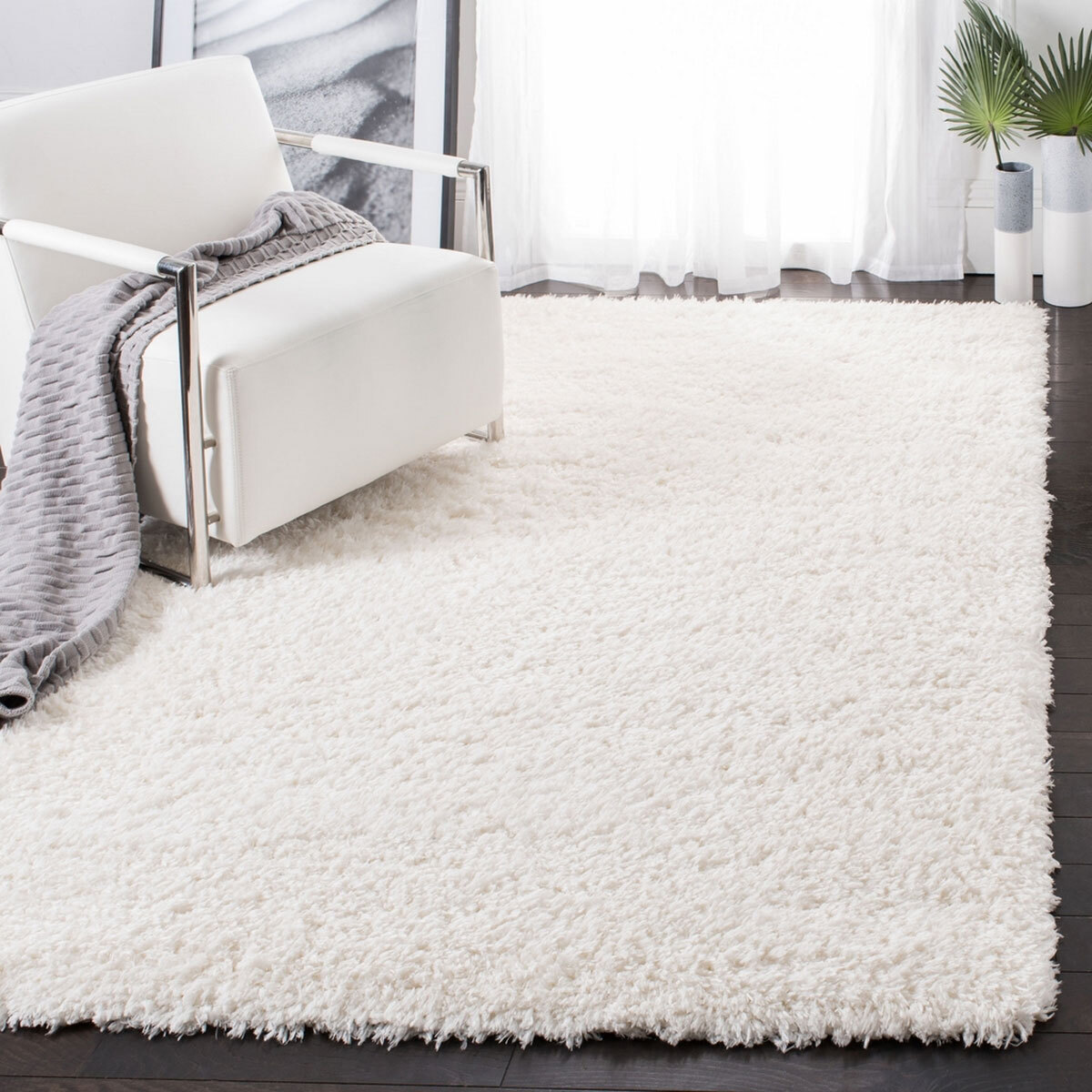 Large View Havana Plain Ivory Shaggy Rug