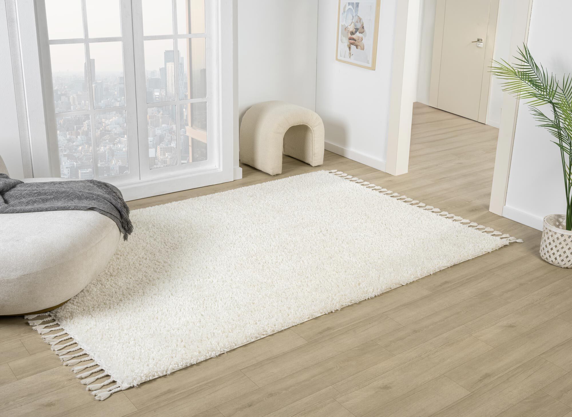 Joey Plain Cream Shaggy Rug