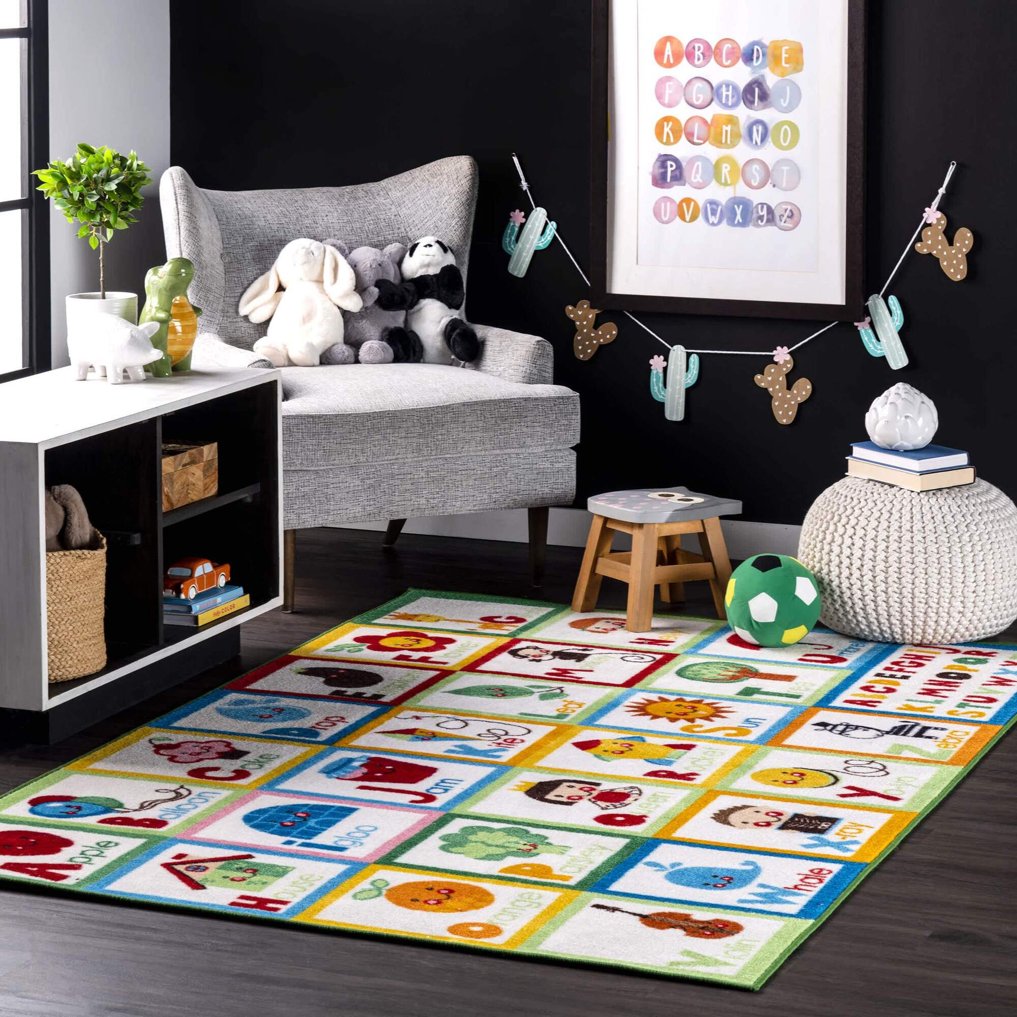 Large View Kids White Alphabet Picture Rug