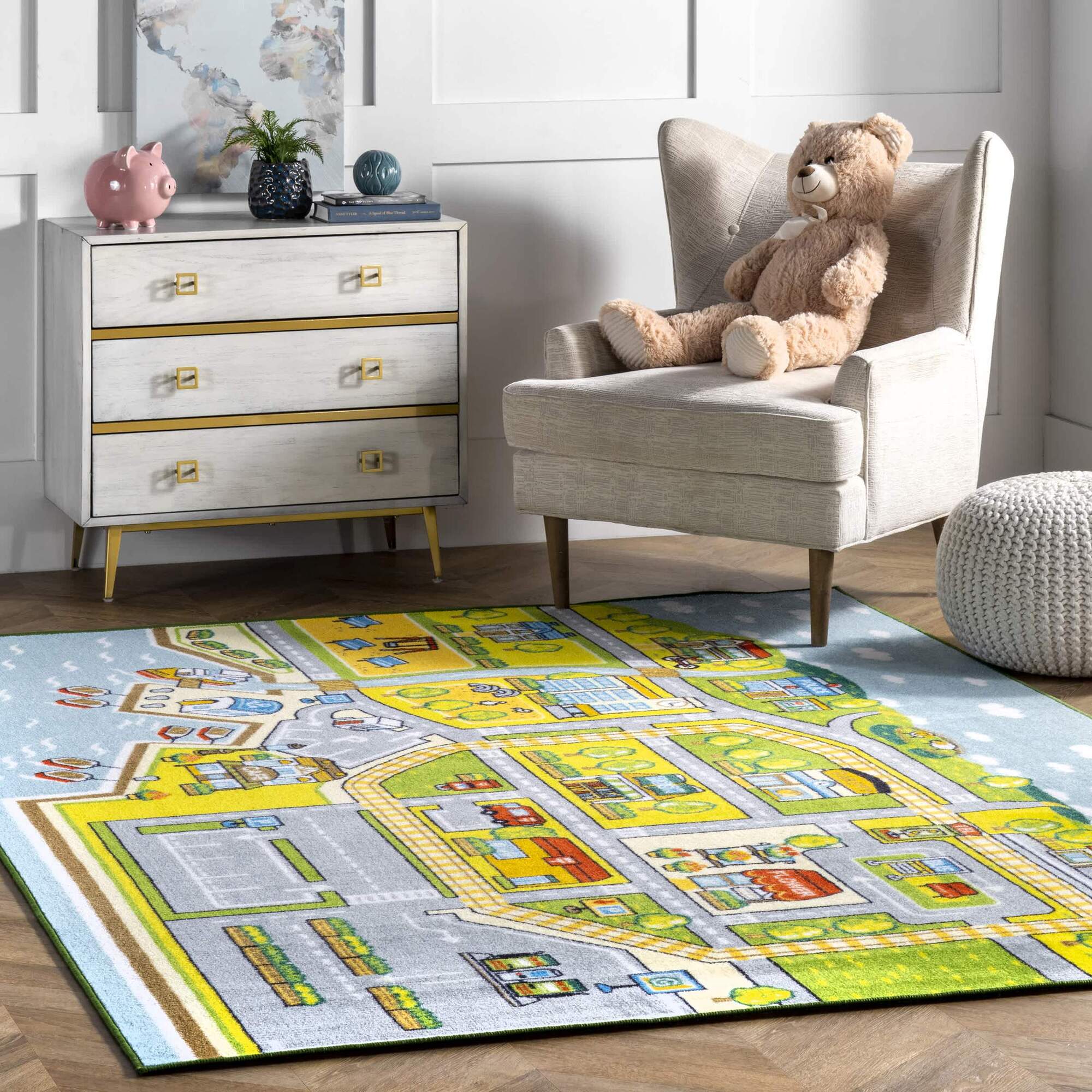 Large View Kids Car Road Town Play Rug