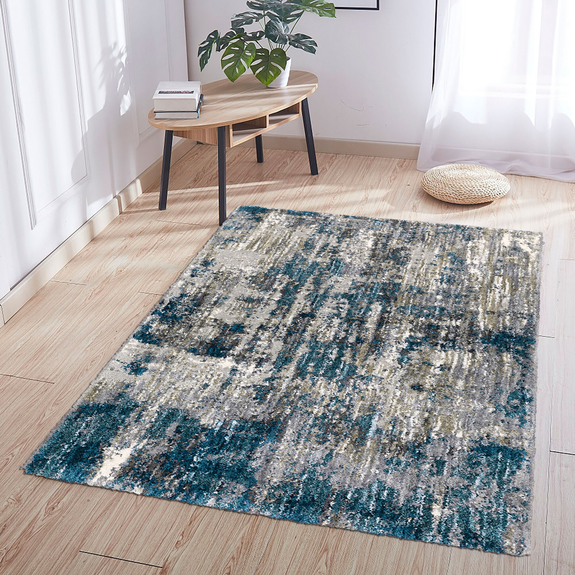 Kupa Blue Abstract Shaggy Rug