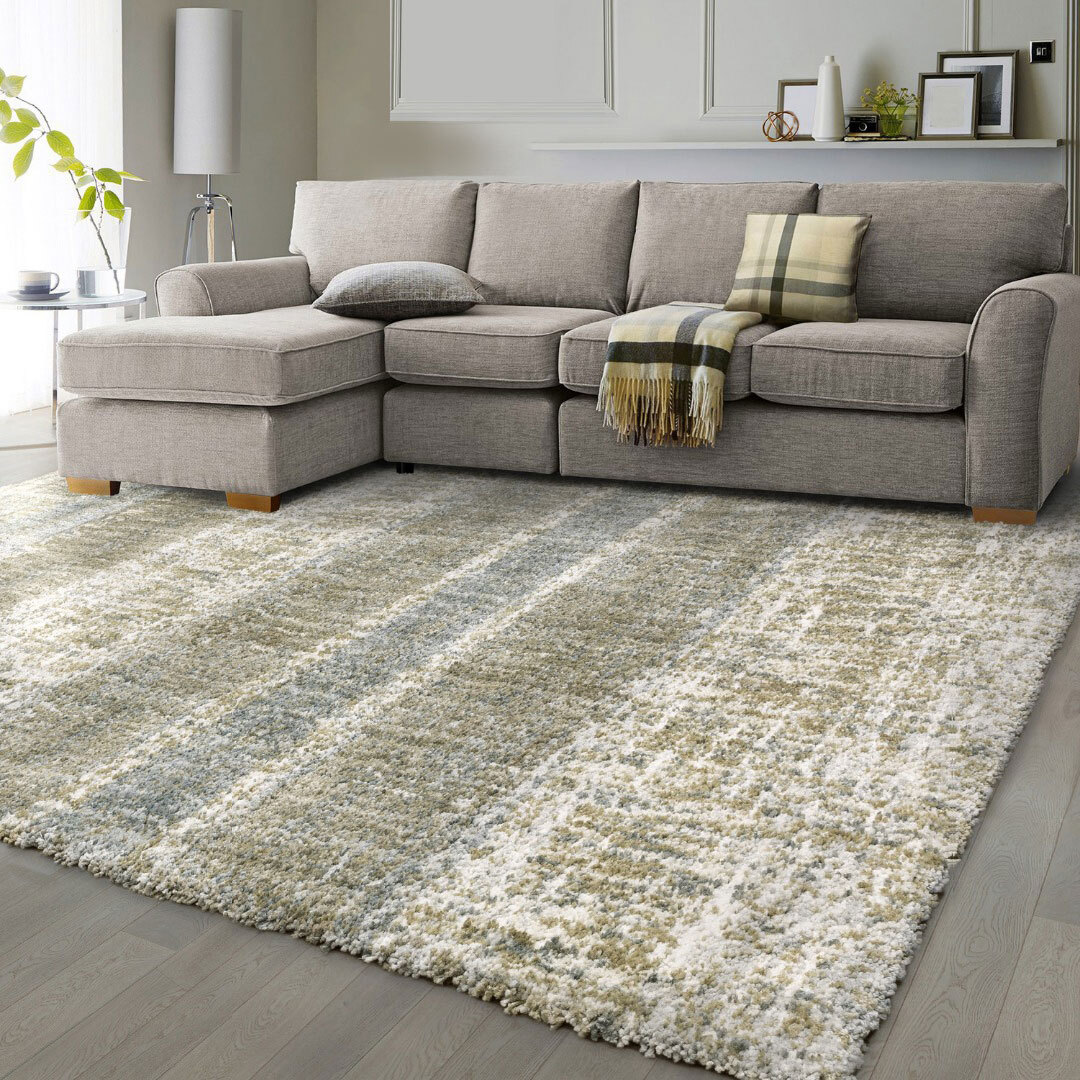 Kupa Beige Striped Shaggy Rug