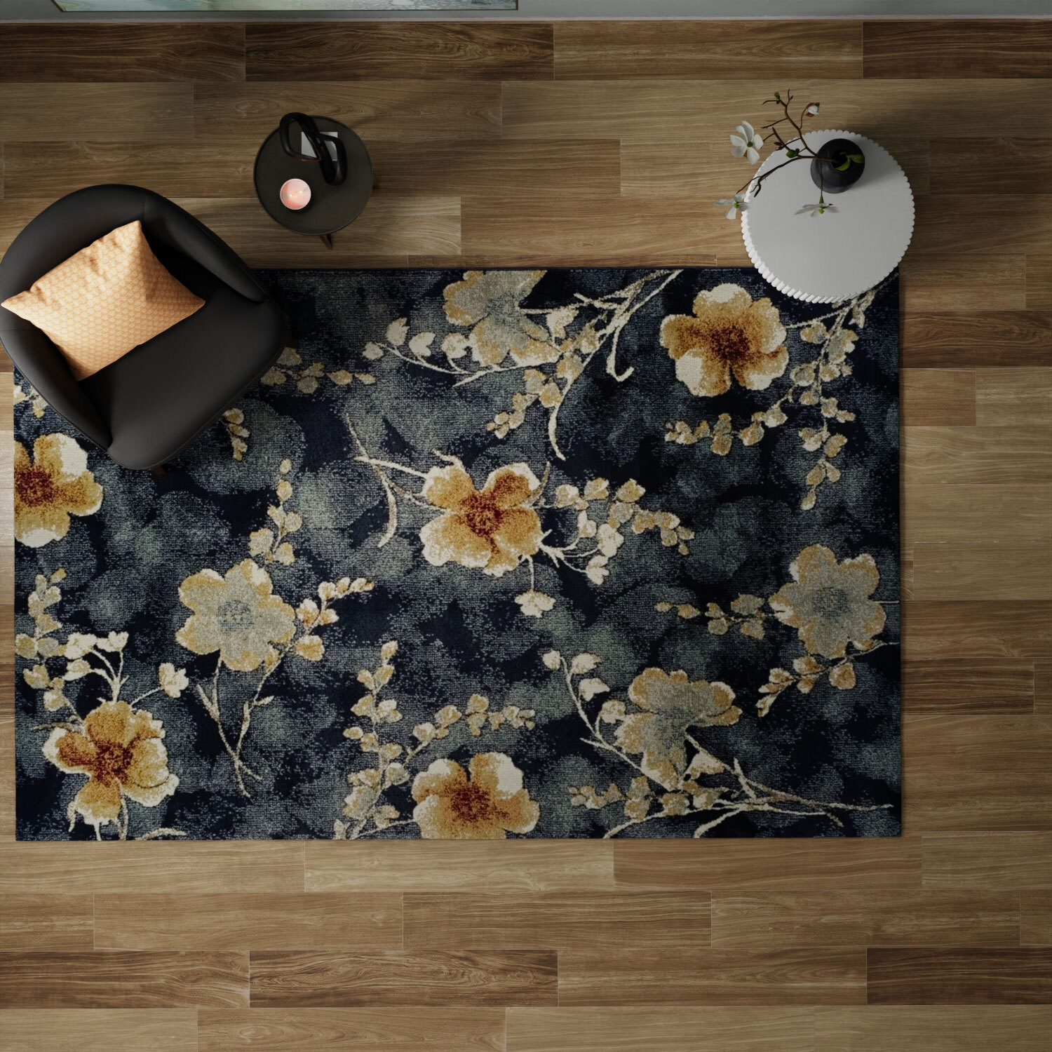 Large View Leila Contemporary Floral Rug