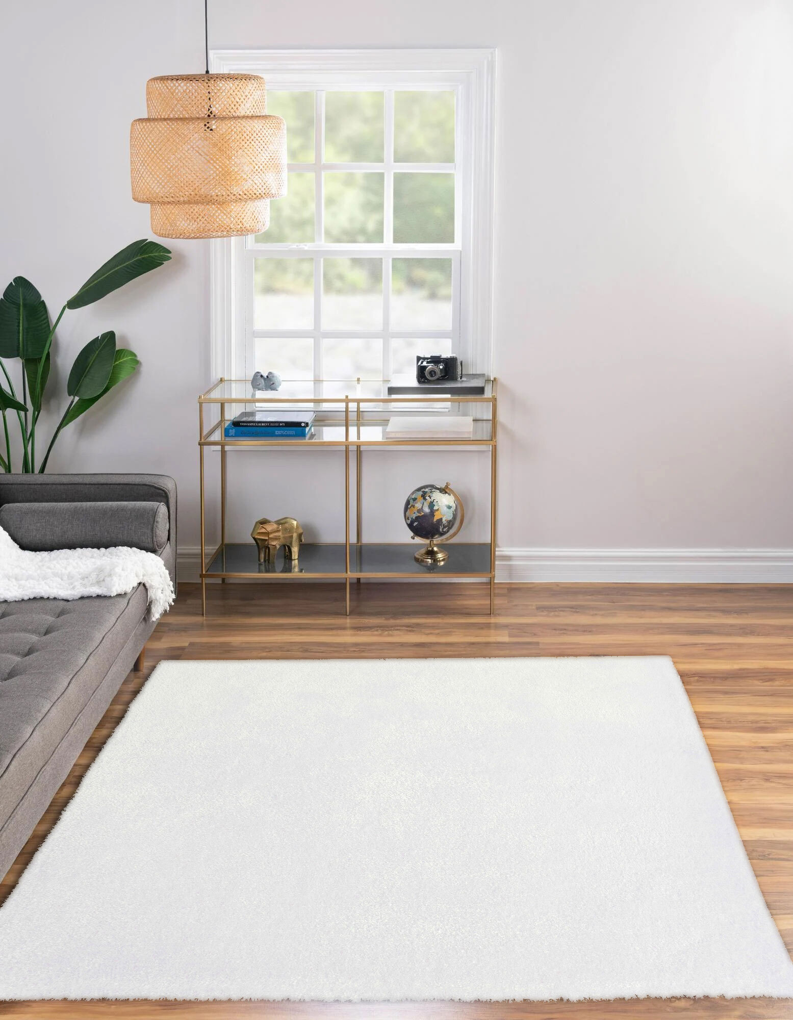 Large View Luxe Plain Ivory Shaggy Rug