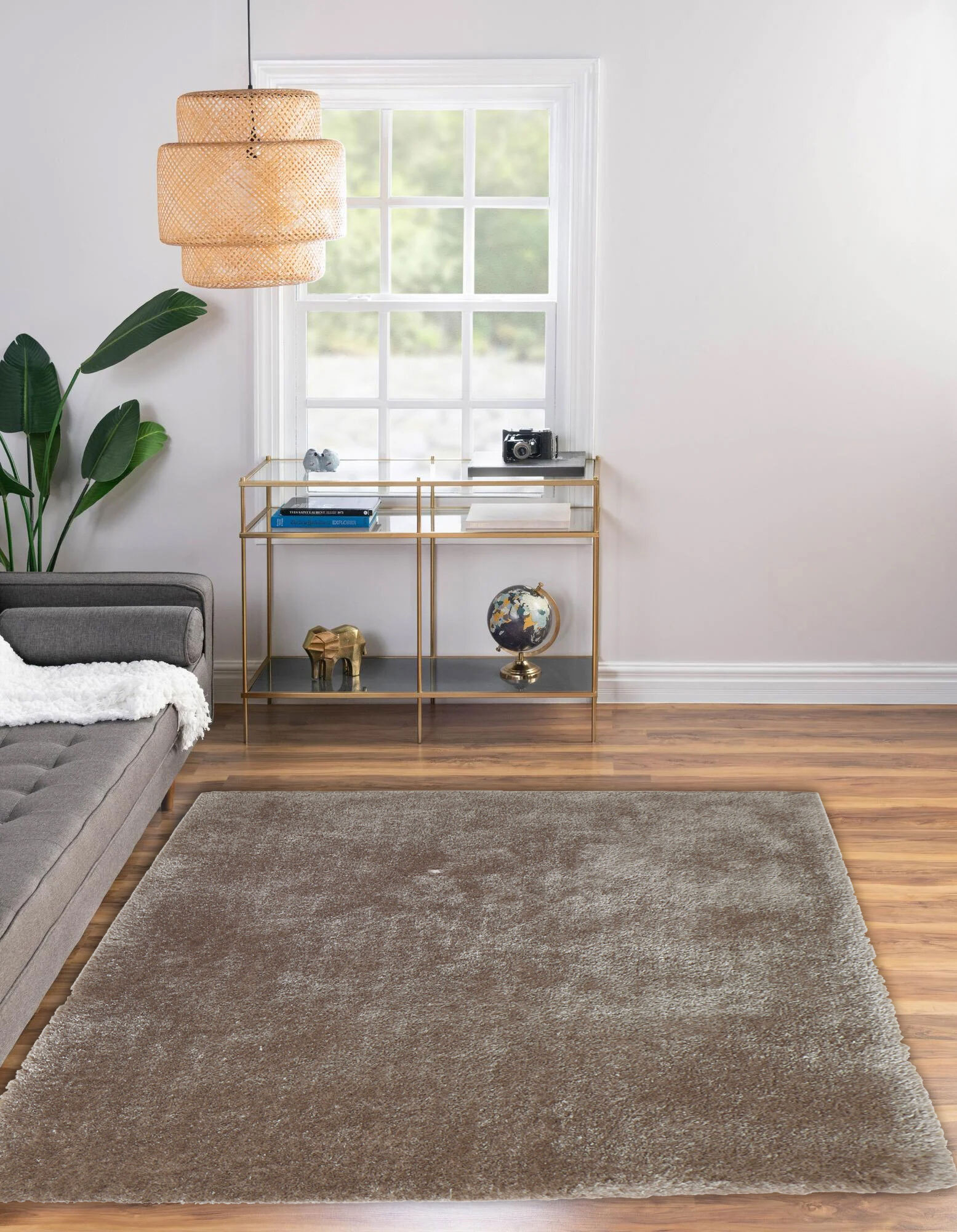 Large View Luxe Plain Brown Shaggy Rug