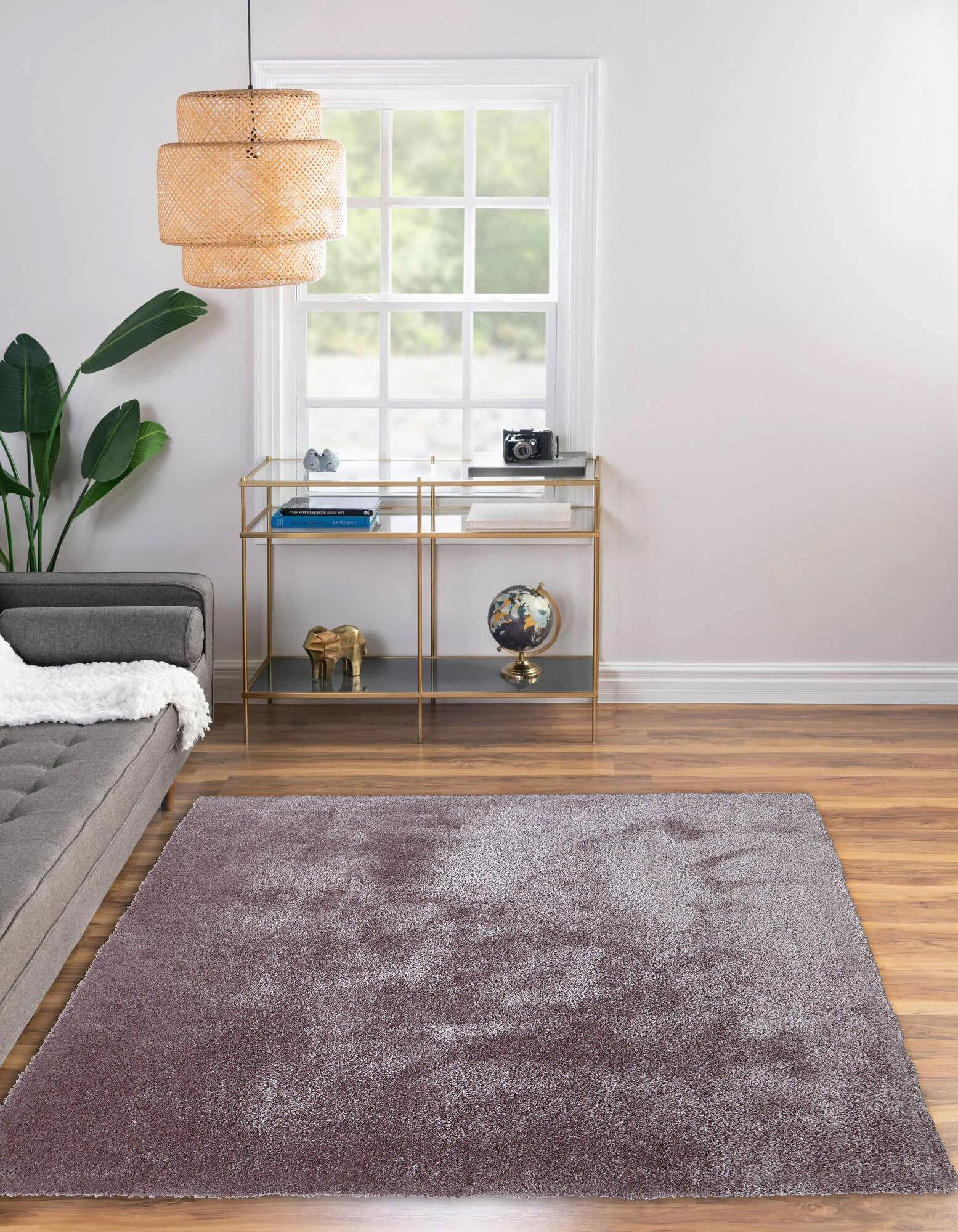 Large View Luxe Plain Lilac Shaggy Rug
